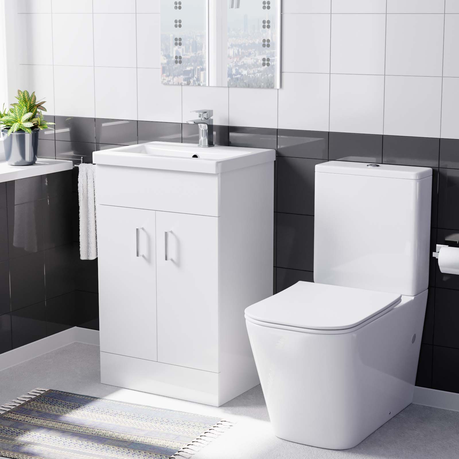 Nanuya 500mm Basin Vanity & Rimless Close Coupled Modern Toilet White