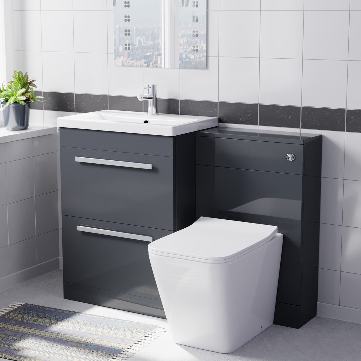 Anthracite 1100mm Freestanding Drawers Vanity With WC Unit & BTW Toilet Pan