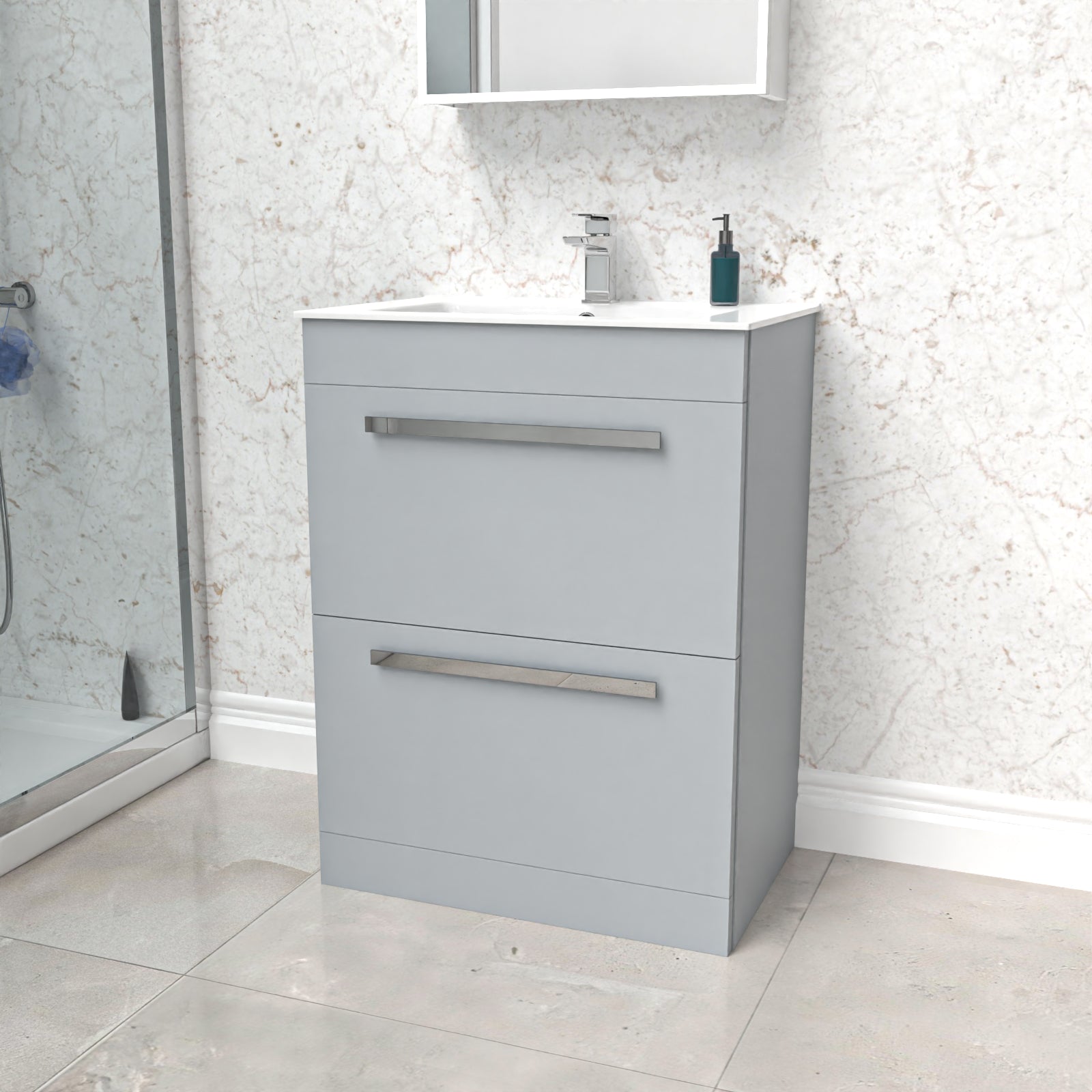 Nanuya Matte Grey 600mm Floorstanding 2 Drawer Vanity Slim Basin Unit