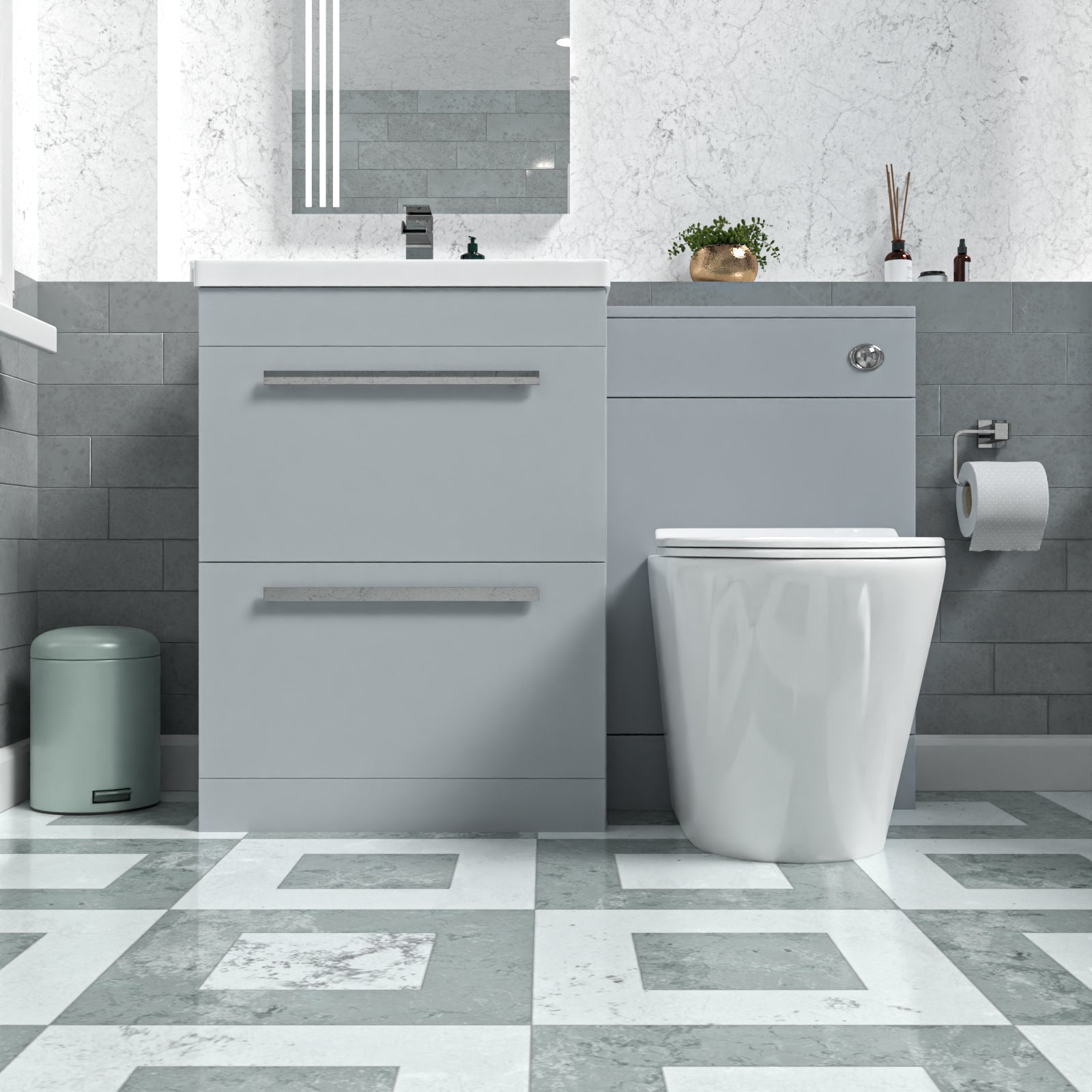 Nanuya 600mm Matte Grey Vanity Unit with 2 Drawers and Back To Wall Toilet