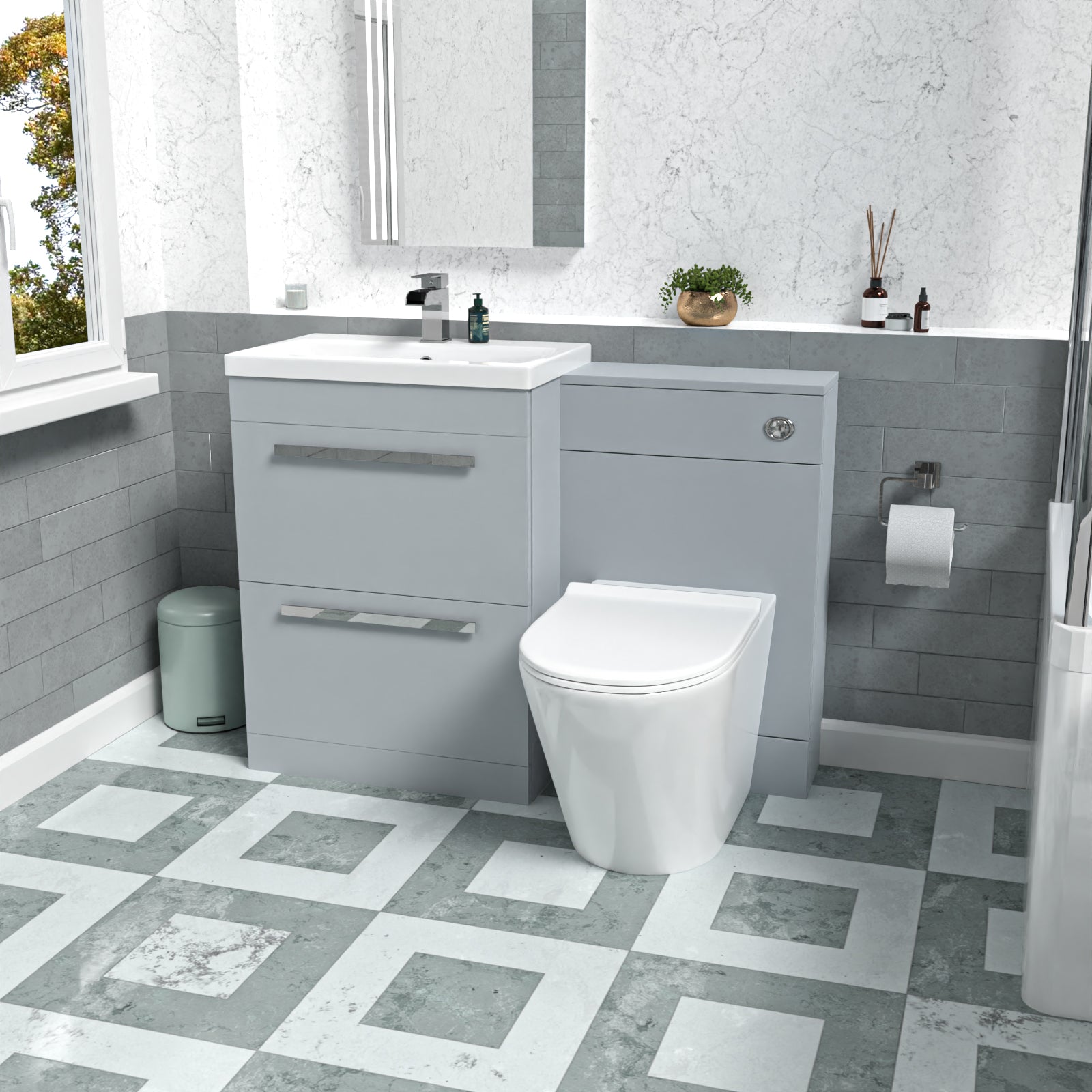 Nanuya 600mm Matte Grey Vanity Unit with 2 Drawers and Back To Wall Toilet