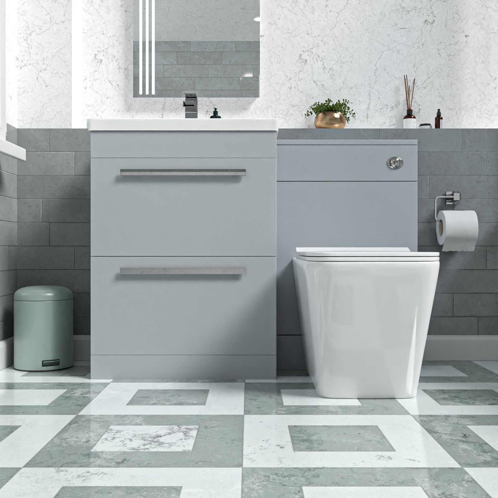 Nanuya 1100mm Matte Grey 2 Drawers Basin Vanity, WC Unit & Back To Wall Toilet
