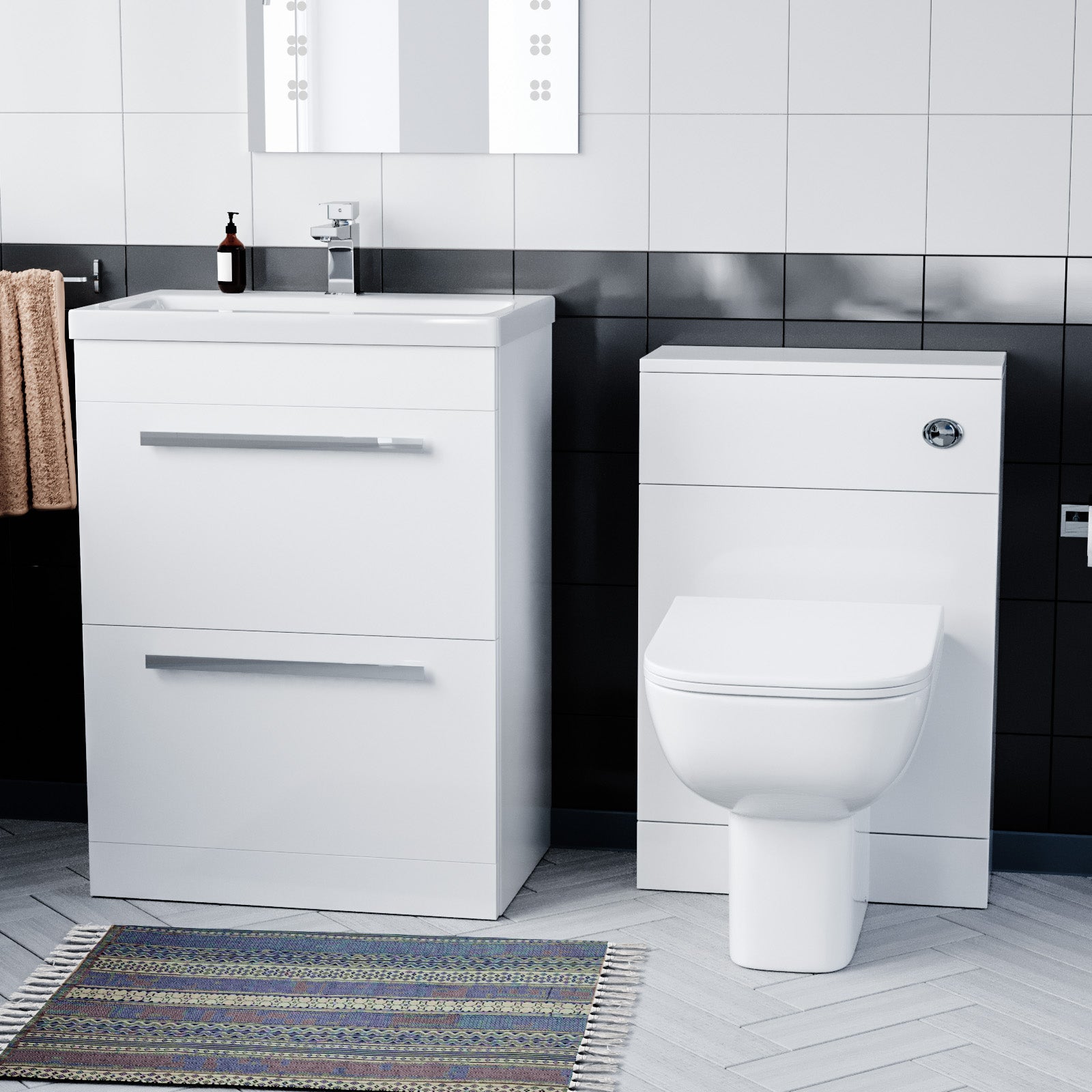 Nanuya 1000 mm Drawer White Vanity Unit and Back To Wall Toilet with WC Unit