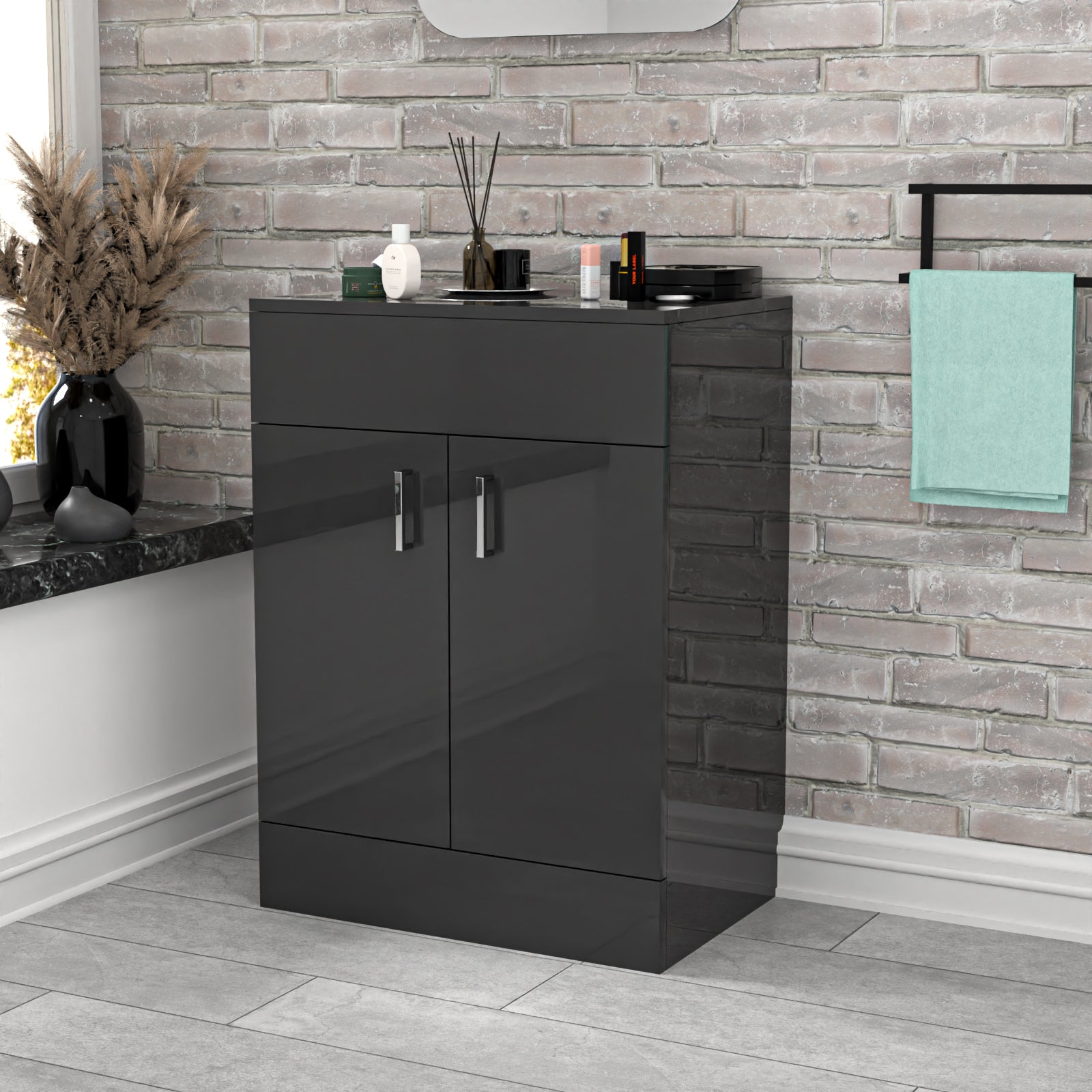 Nanuya 600mm Vanity Unit Cabinet With Worktop Dark Grey