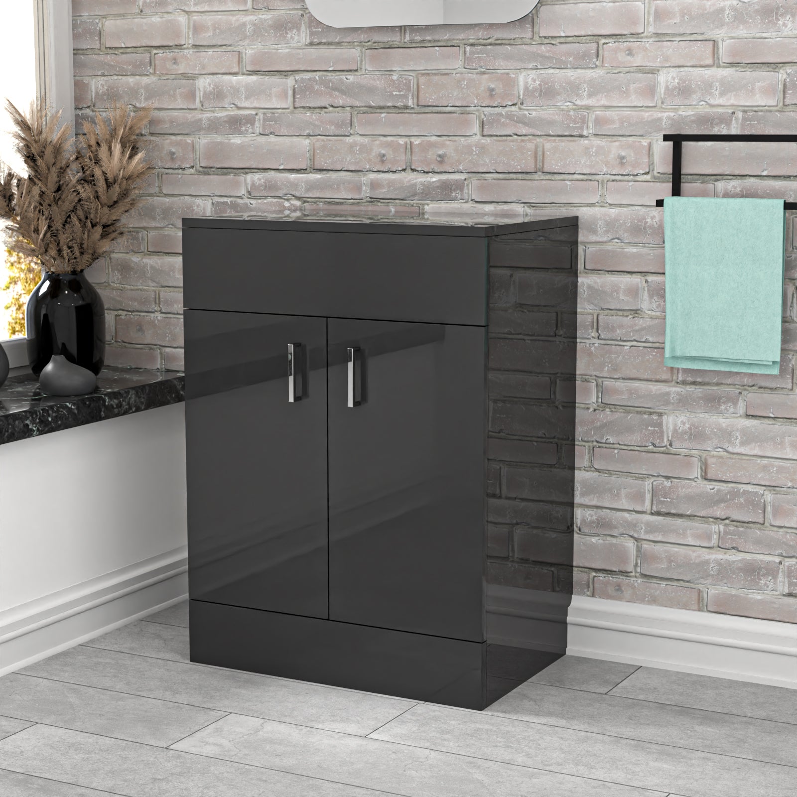 Nanuya 600mm Vanity Unit Cabinet With Worktop Dark Grey