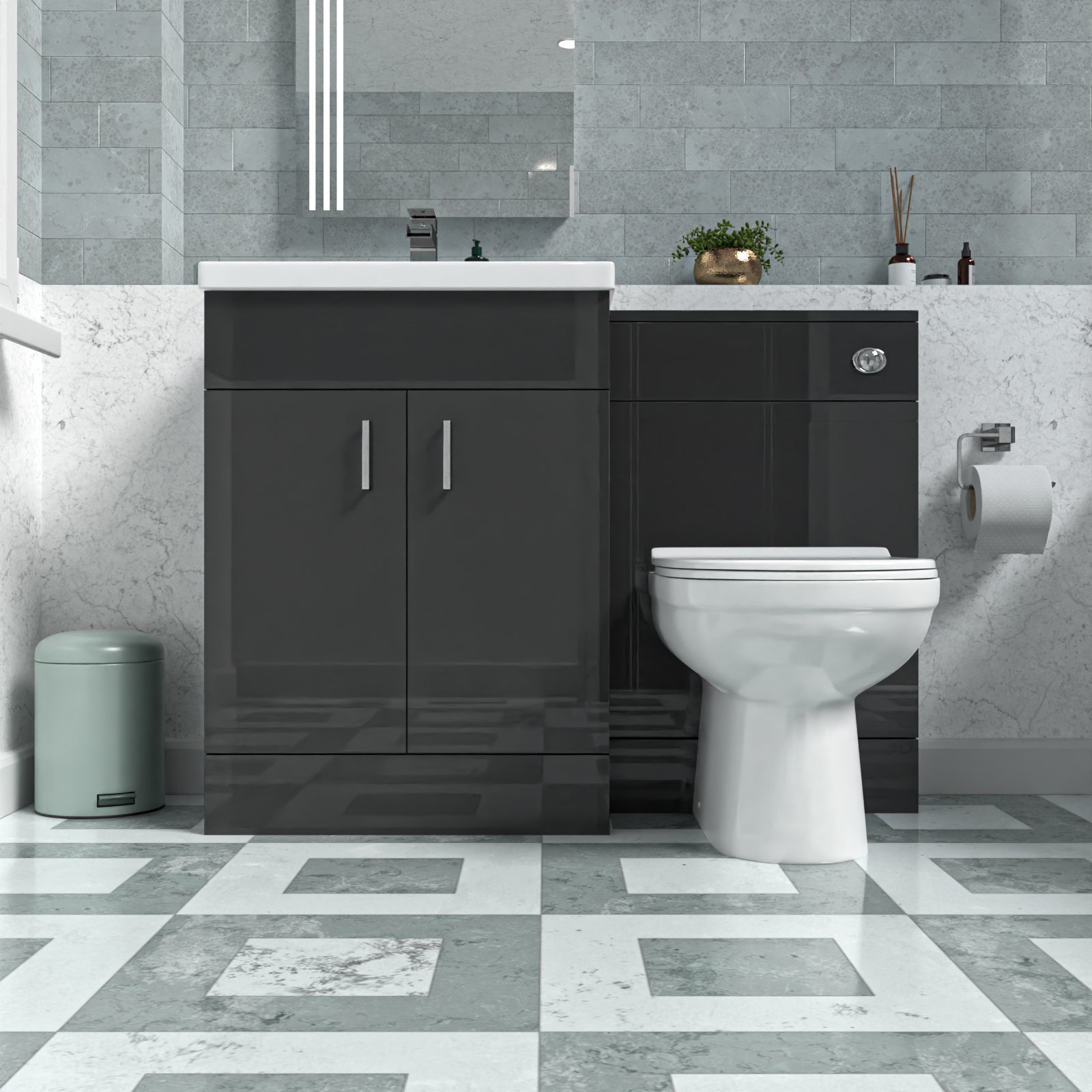 Nanuya Dark Grey 1100mm Basin Vanity & WC Unit & Back to Wall Toilet Flat Pack