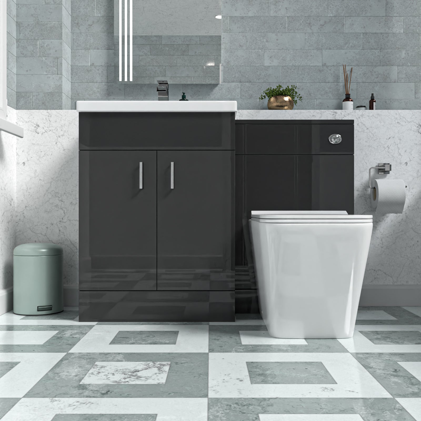 Nanuya Dark Grey 1100mm Freestanding Vanity WC Unit & Rimless BTW Toilet Flat Pack