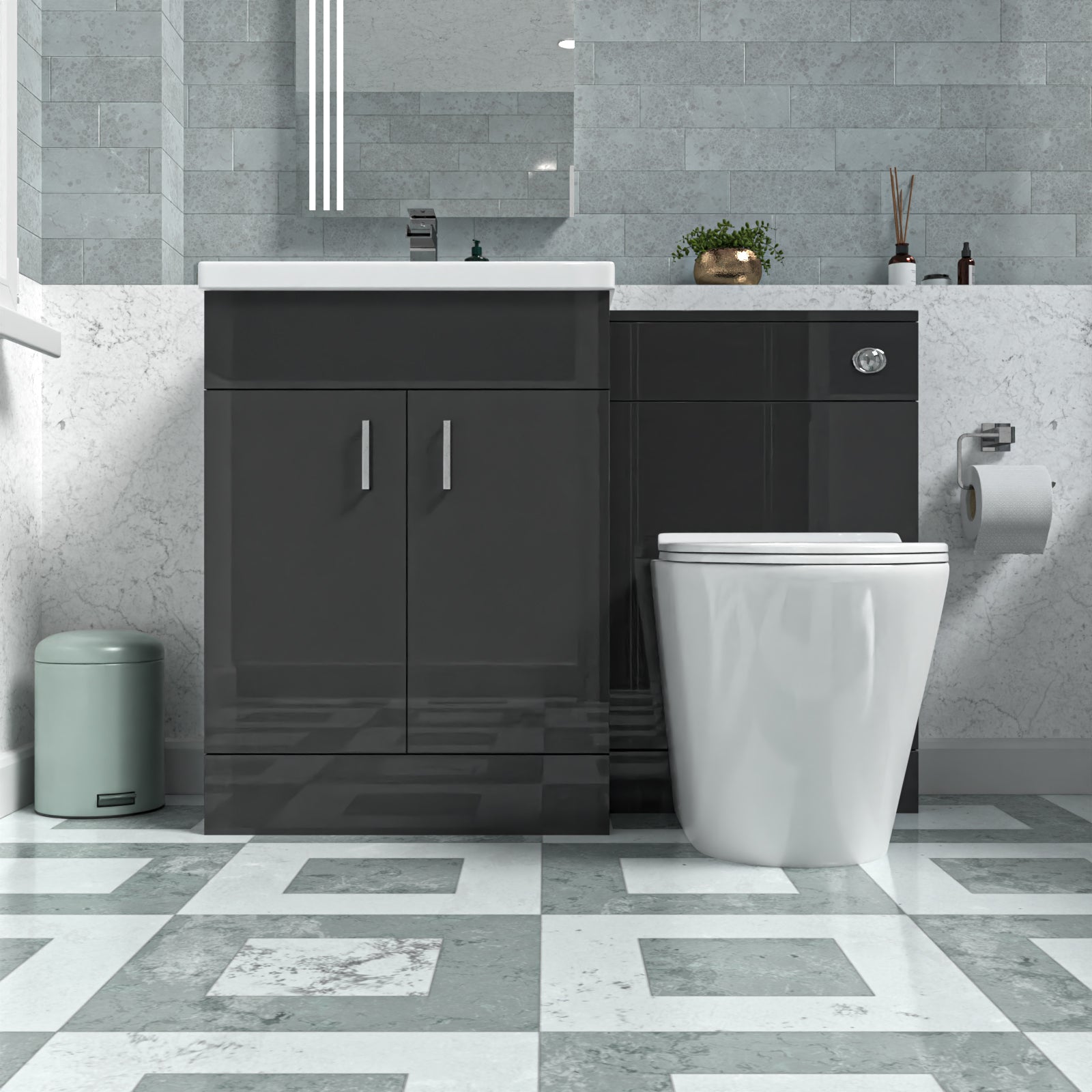 Nanuya Dark Grey 1100mm Vanity Basin WC Vanity Unit & BTW Toilet Flat Pack