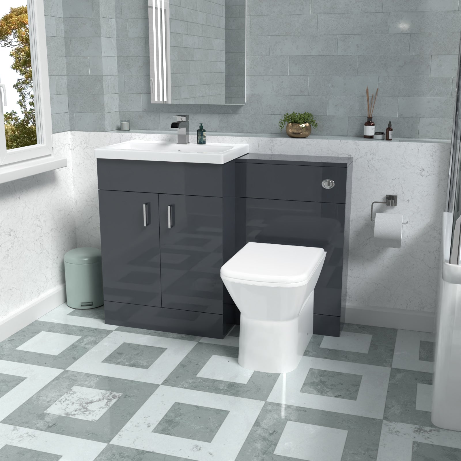 Nanuya 1100mm Freestanding Dark Grey Basin Vanity Unit & Back To Wall Toilet