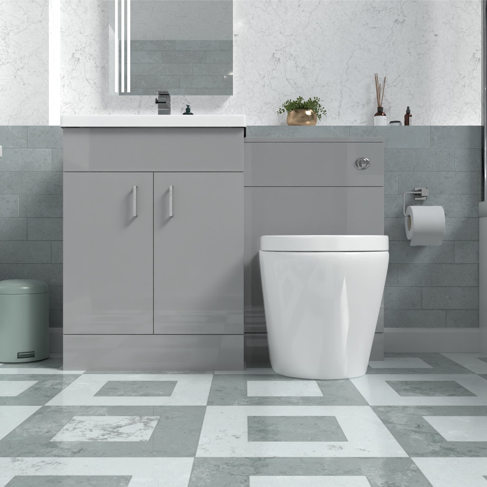 Nanuya 1100mm Grey Basin Vanity Unit & Back To Wall Toilet