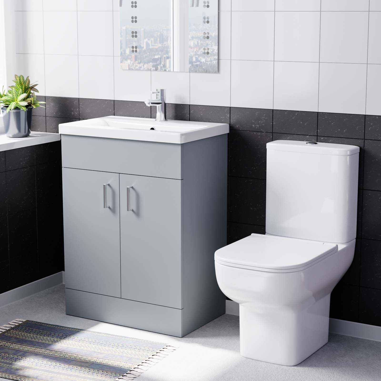 Nanuya 600mm Matte Grey Basin Vanity & White Square Close Coupled Toilet