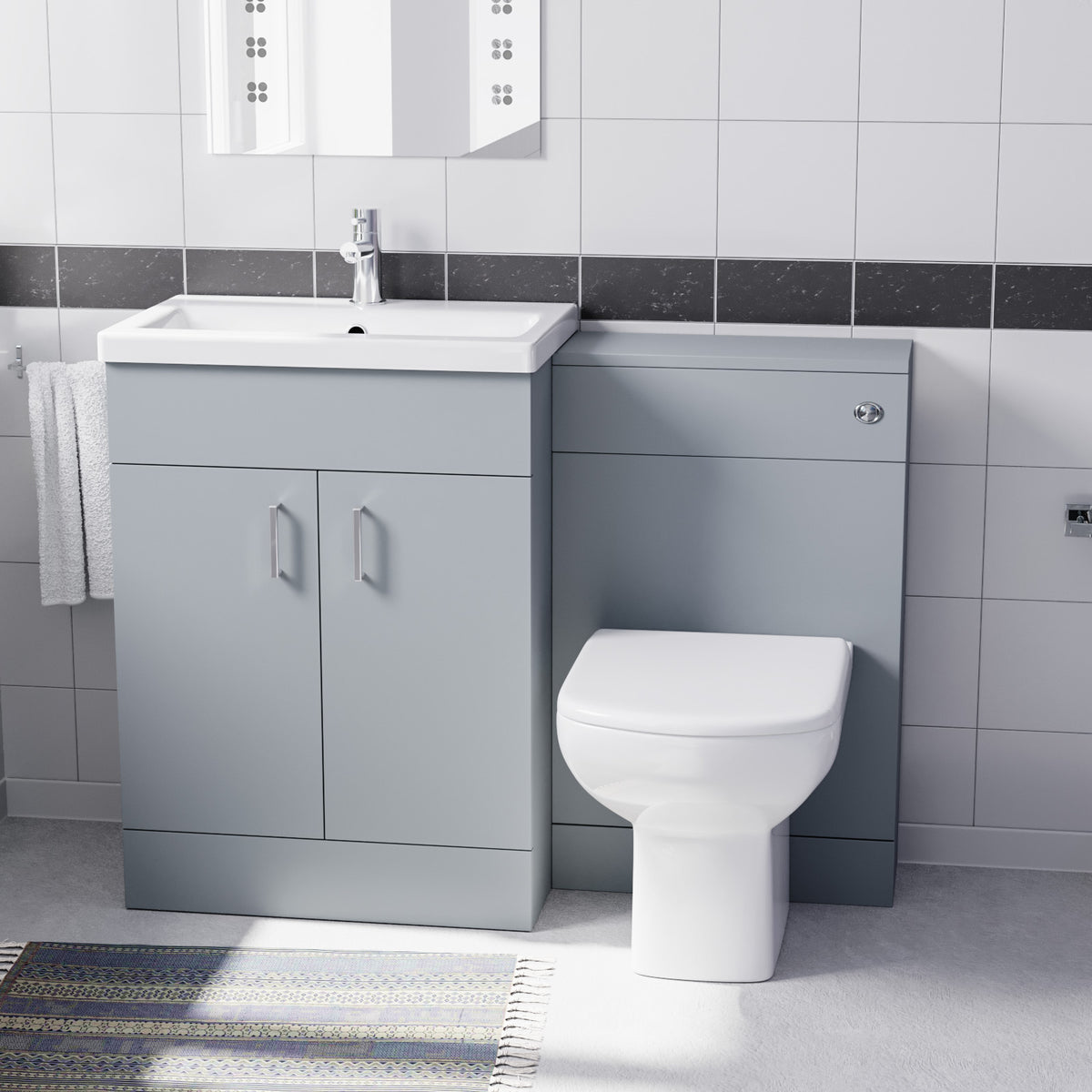 Nanuya Matte Grey 1100mm Basin Doors Vanity, WC Unit & Rimless BTW Toilet