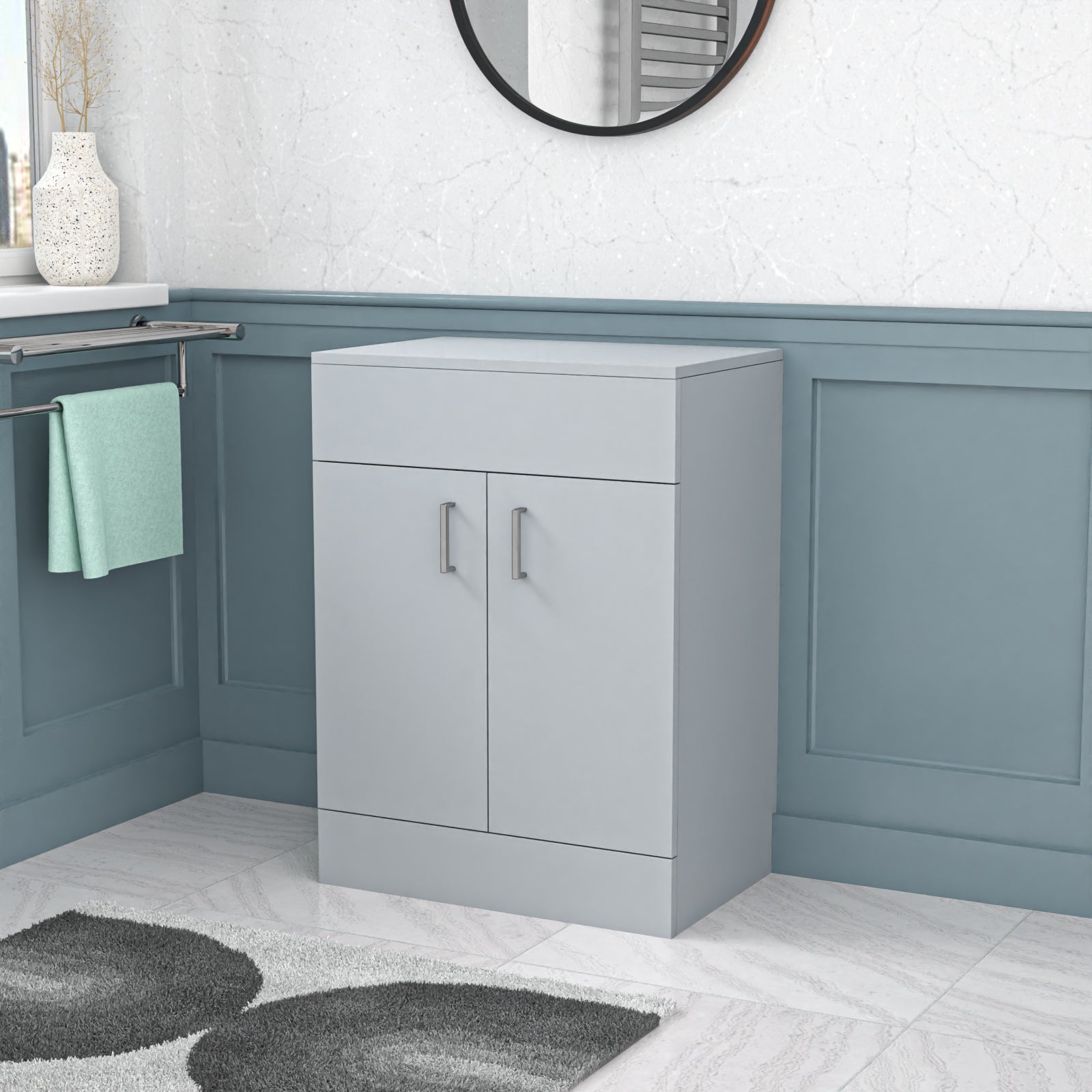 Nanuya Flat Pack 600mm Vanity Unit Cabinet With Worktop Matte Grey