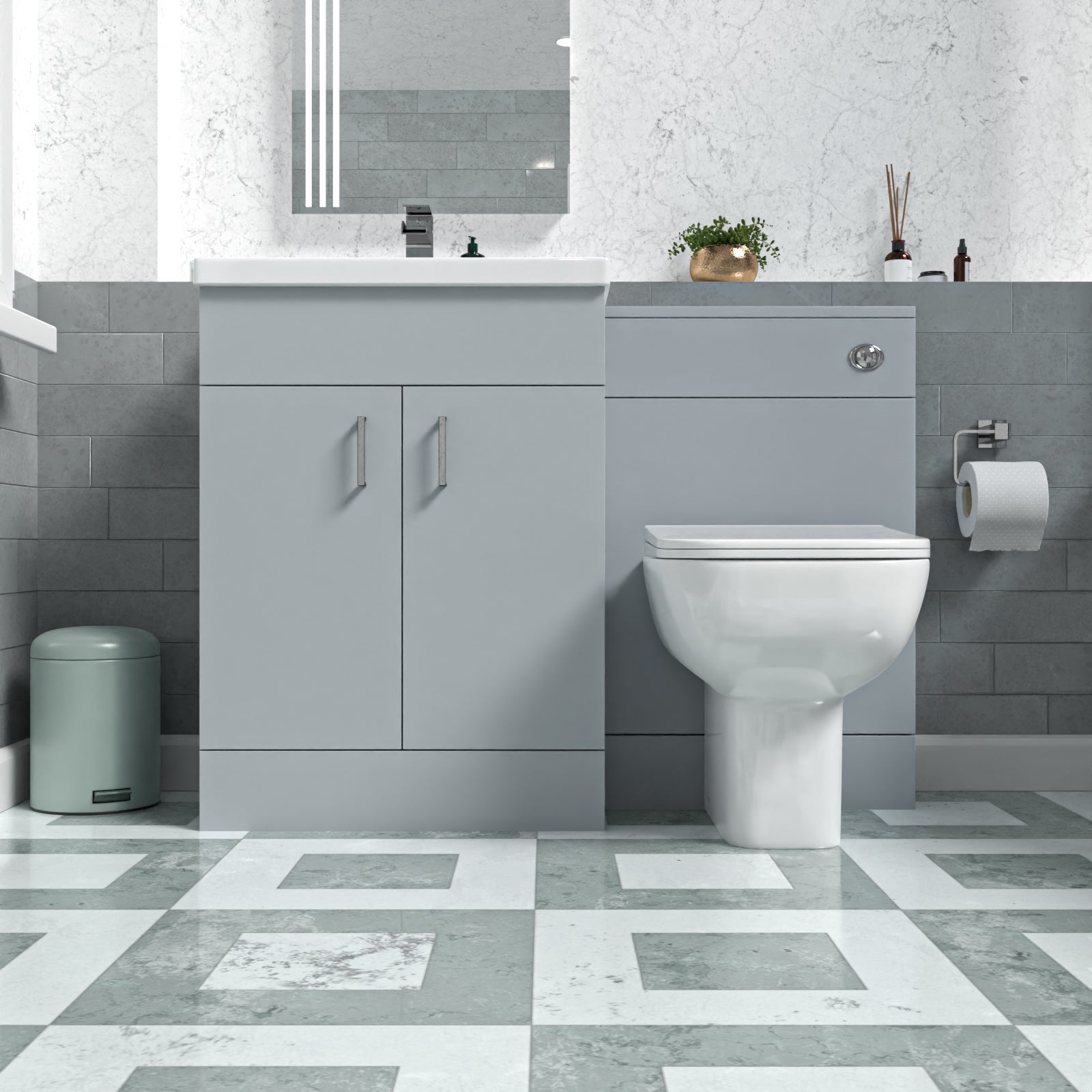 Nanuya Matte Grey 1100mm Freestanding Basin WC Vanity & Rimless BTW Toilet
