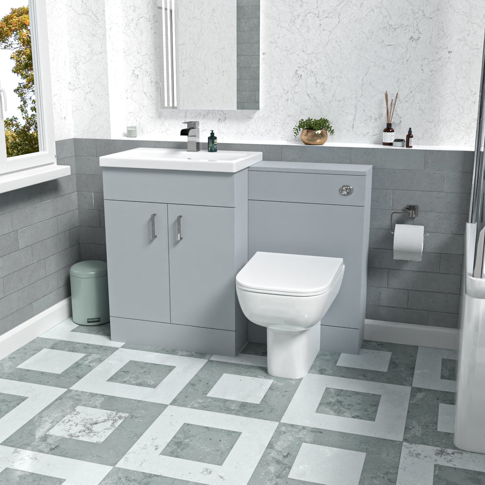Nanuya Matte Grey 1100mm Freestanding Basin WC Vanity & Rimless BTW Toilet