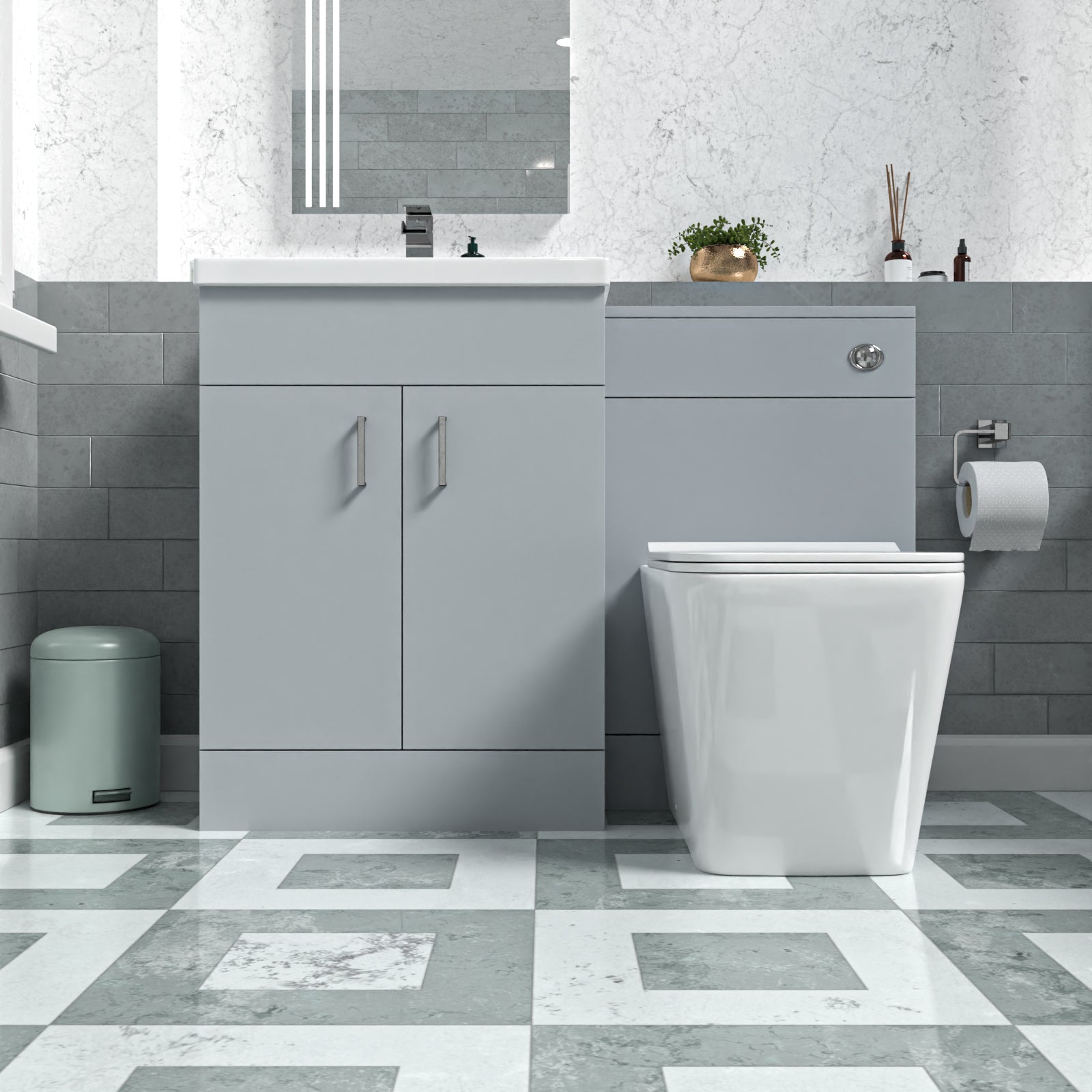 Nanuya Matte Grey 1100mm Freestanding Vanity WC Unit & Rimless BTW Toilet