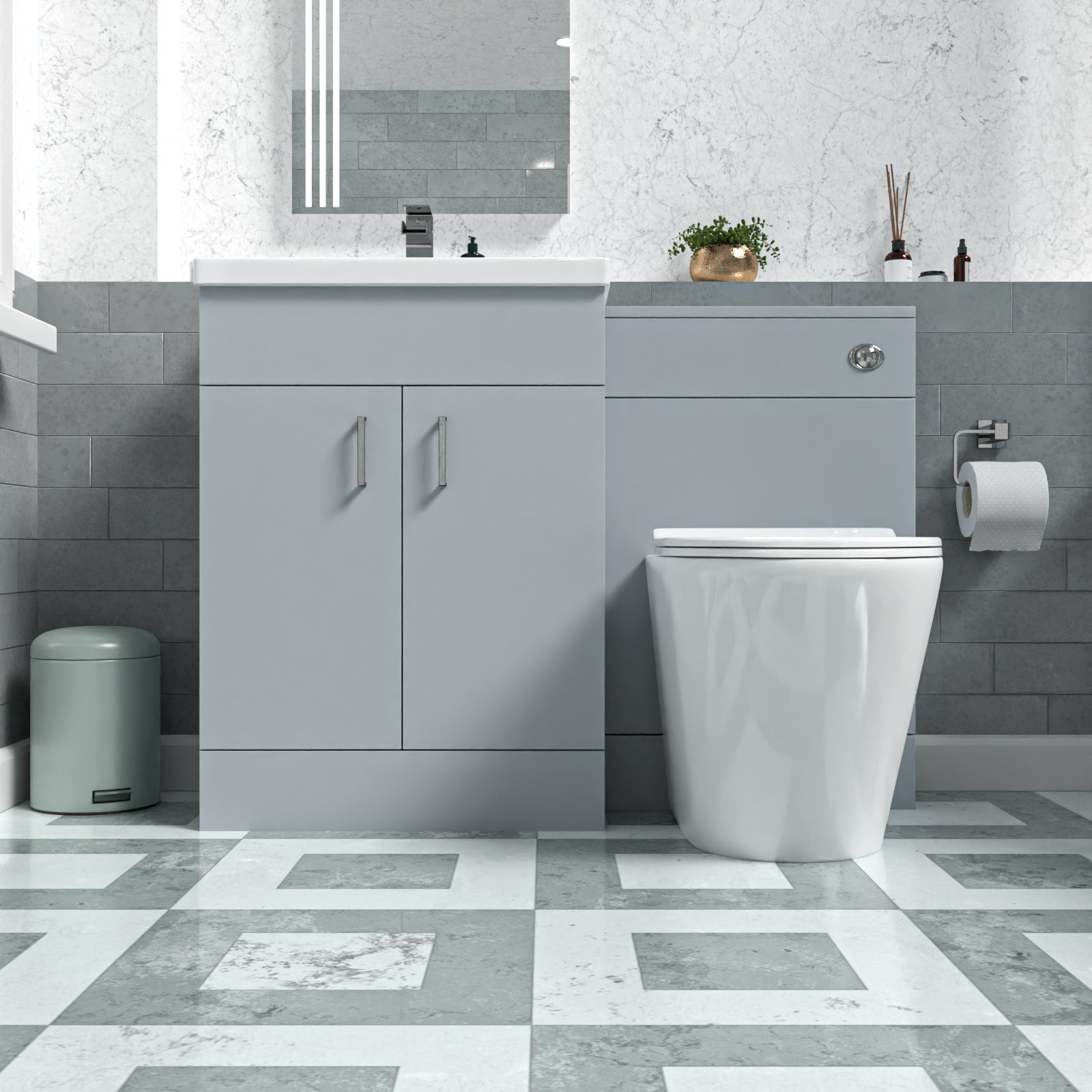 Nanuya Matte Grey 1100mm Vanity Basin WC Vanity Unit & BTW Toilet Flat Pack