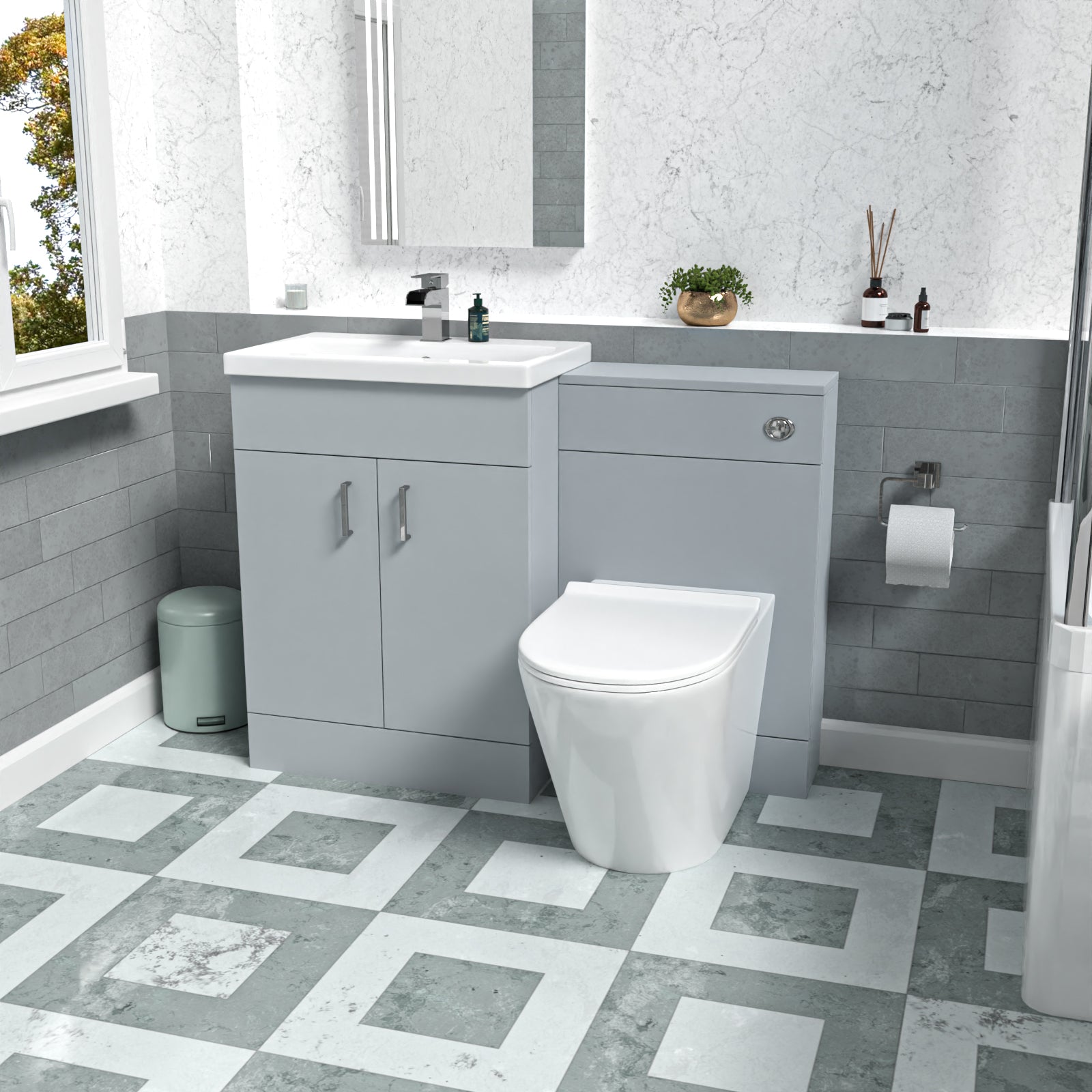 Nanuya Matte Grey 1100mm Vanity Basin WC Vanity Unit & Modern Minimalist BTW Toilet