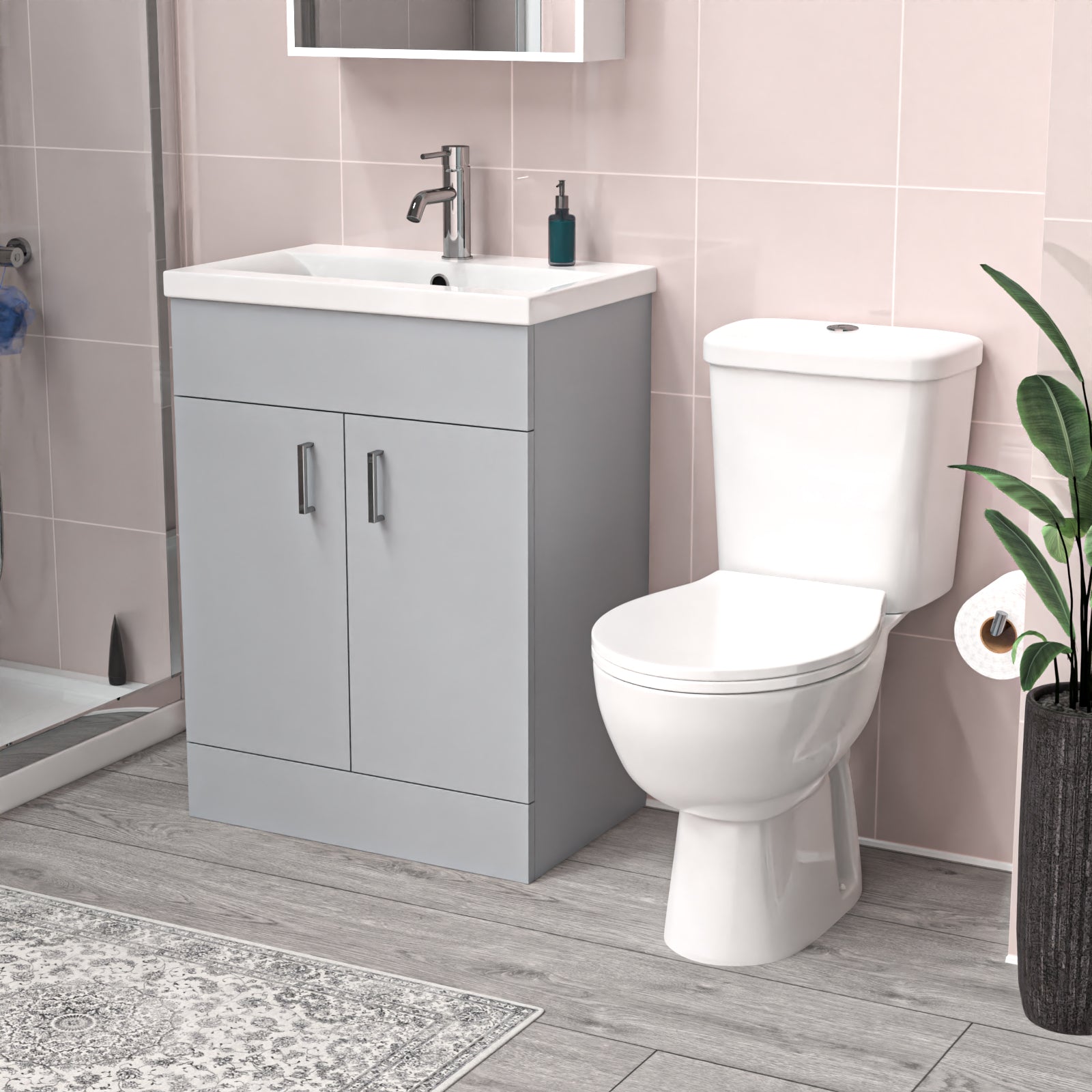 Nanuya Matte Grey 600 mm Basin Vanity Unit & Modern Toilet