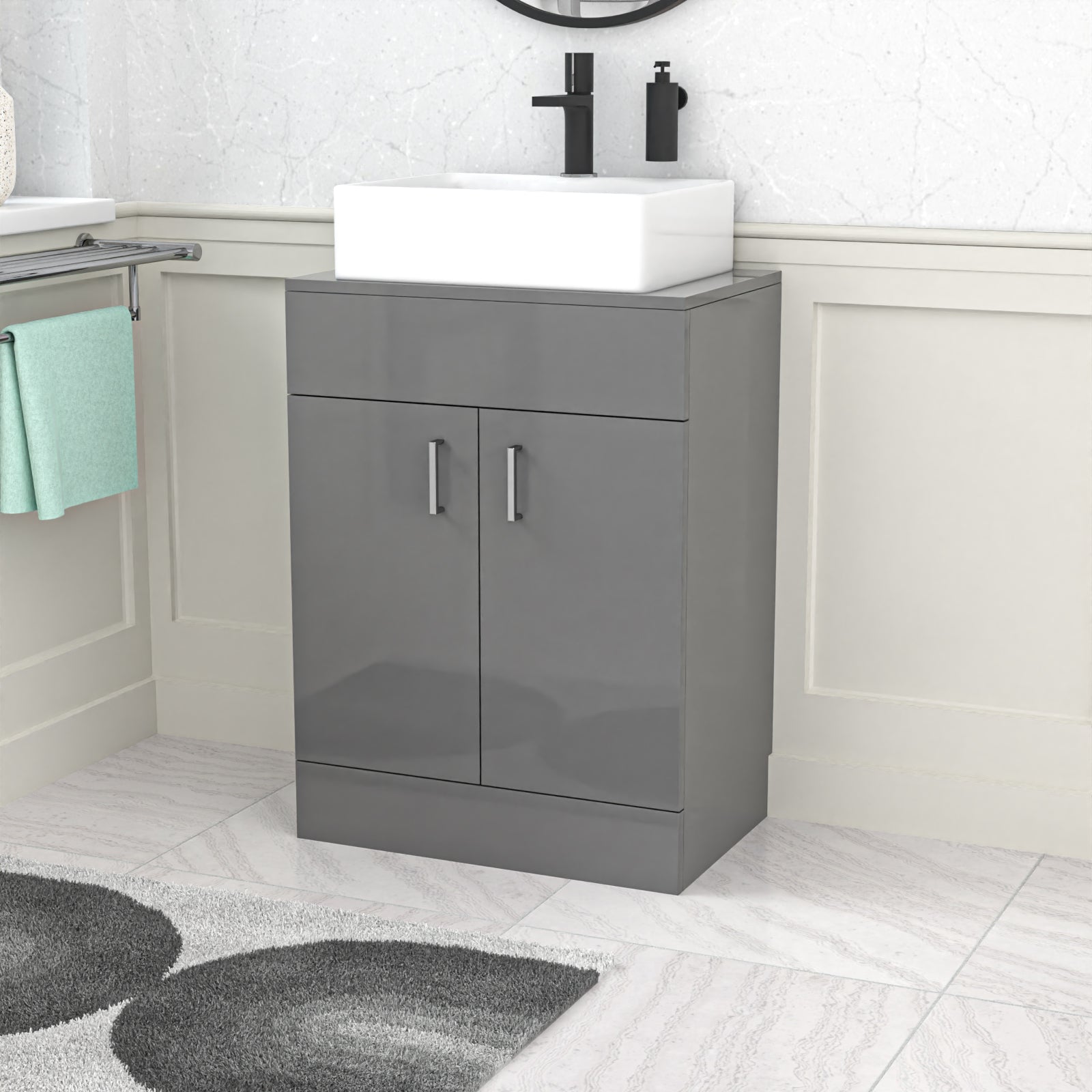 Nanuya Grey 600mm Vanity Unit, Worktop With Square Bowl Basin