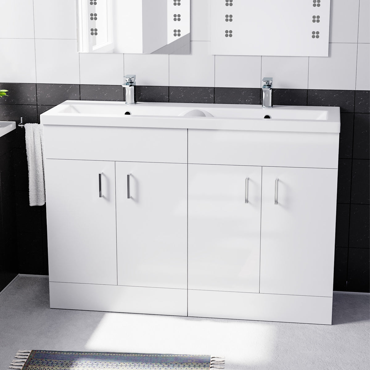 Set of 2 Floorstanding 600mm Cabinet with Ceramic Mid Edge Twin Basin - White