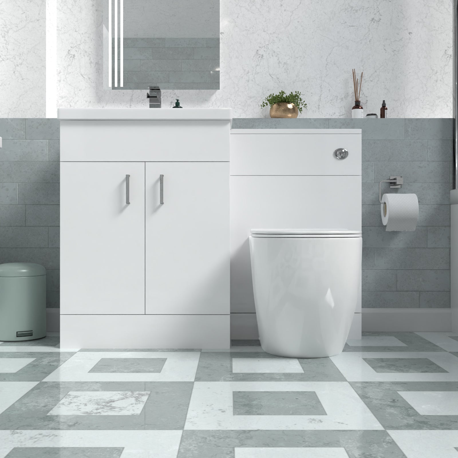 Nanuya 1100mm Freestanding White Basin Vanity & Back To Wall Toilet