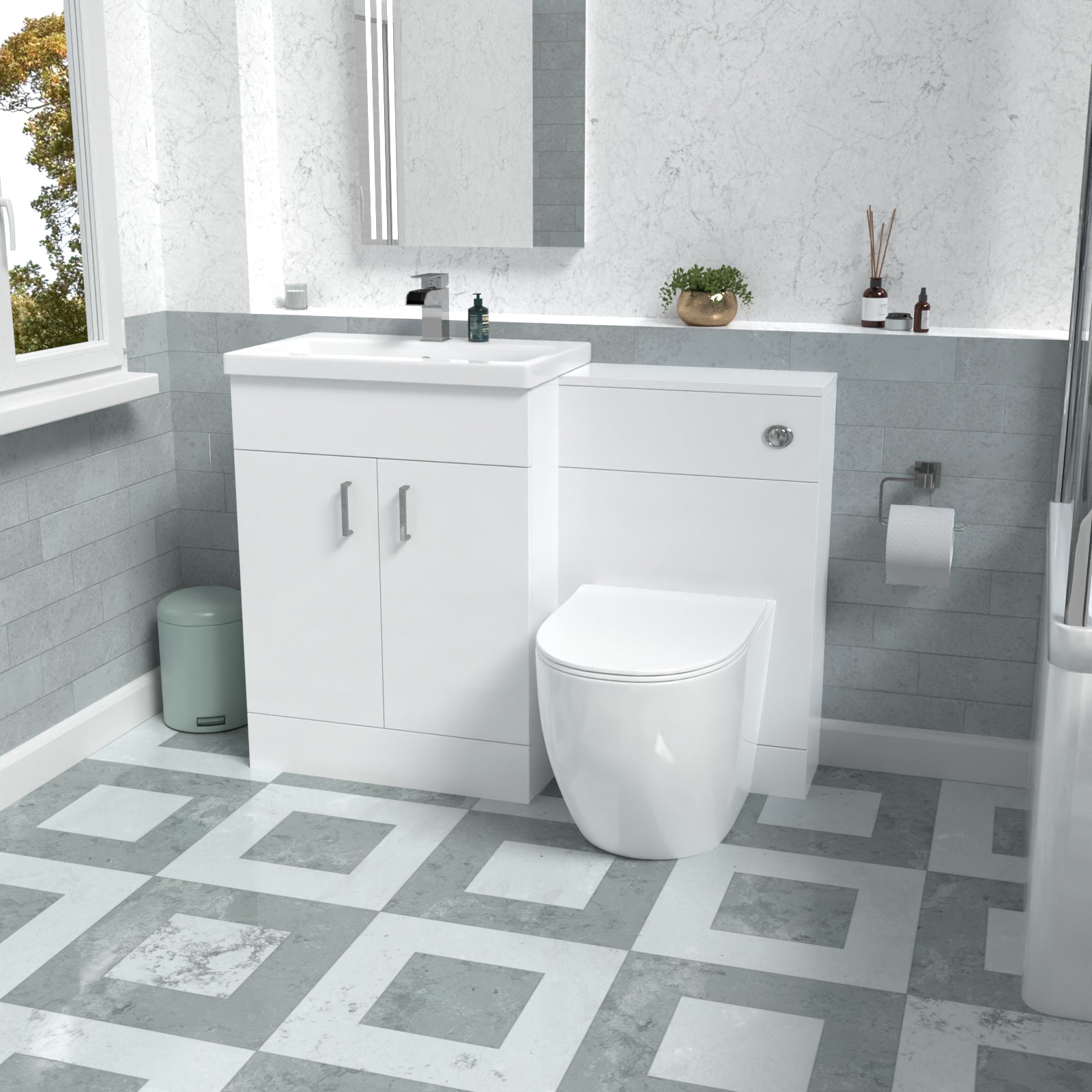 Nanuya 1100mm Freestanding White Basin Vanity & Back To Wall Toilet