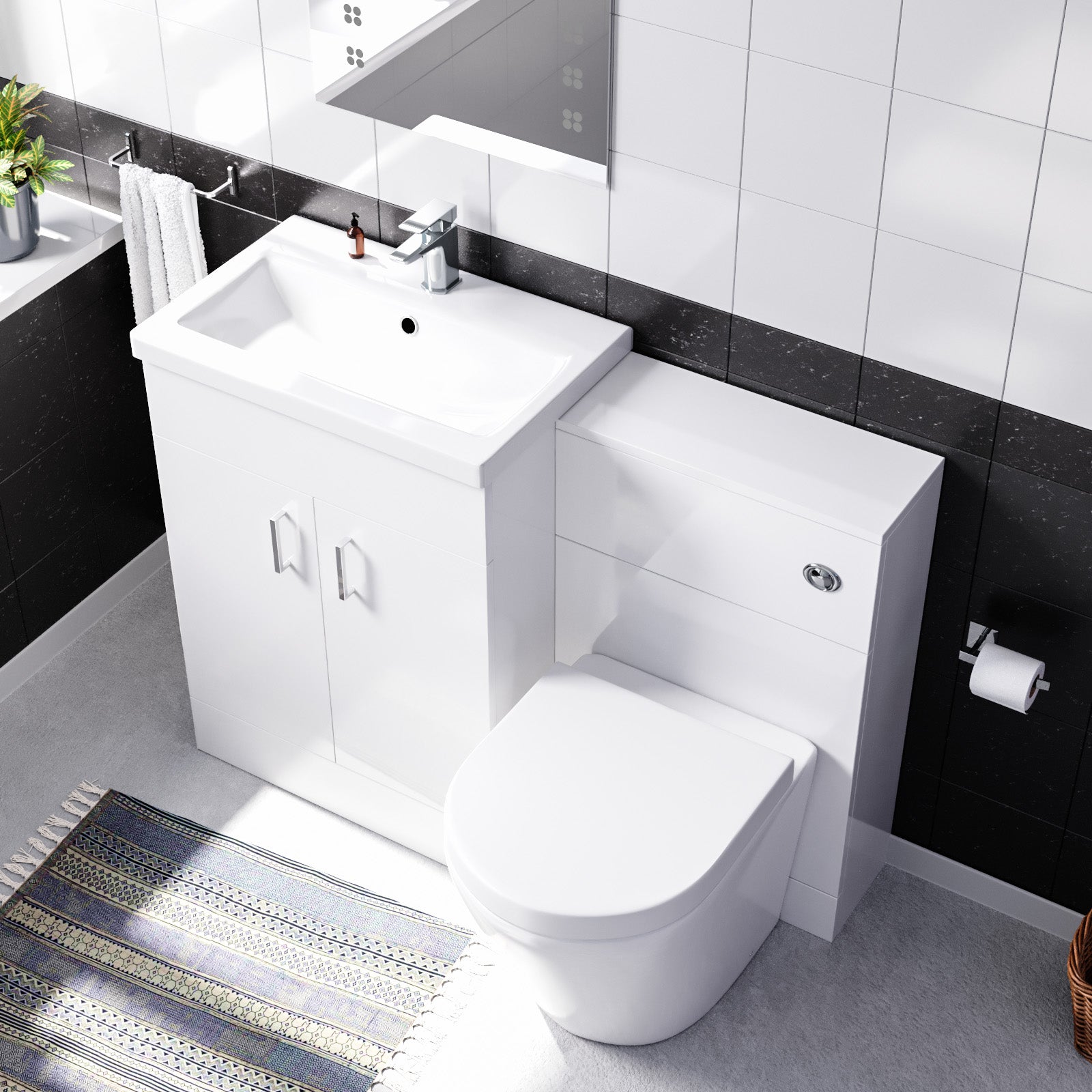 Nanuya 1100mm Freestanding White Basin Vanity & Rimless Back To Wall Toilet