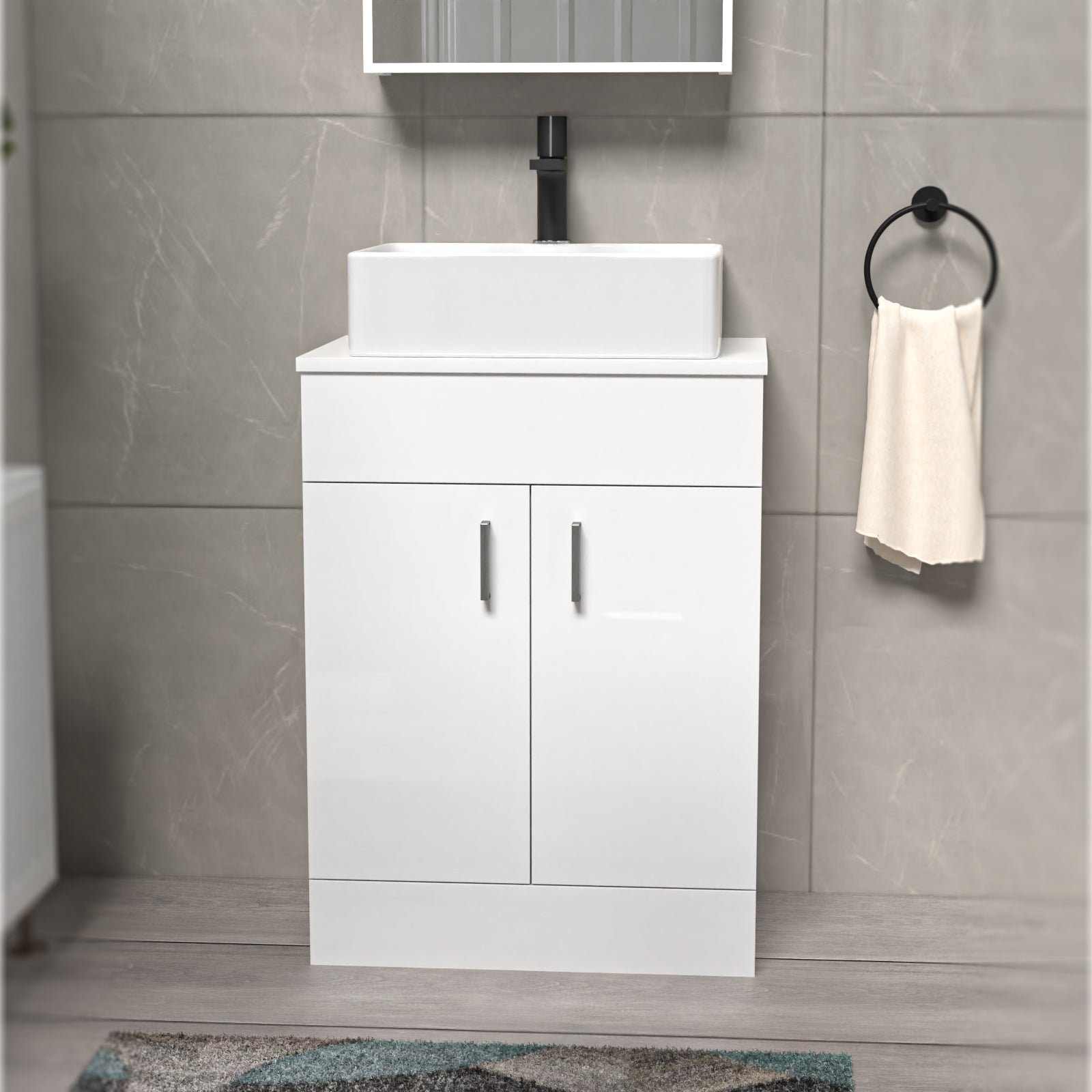 Nanuya 600mm White Vanity Cabinet And Rectangle Counter Top Basin Sink Unit