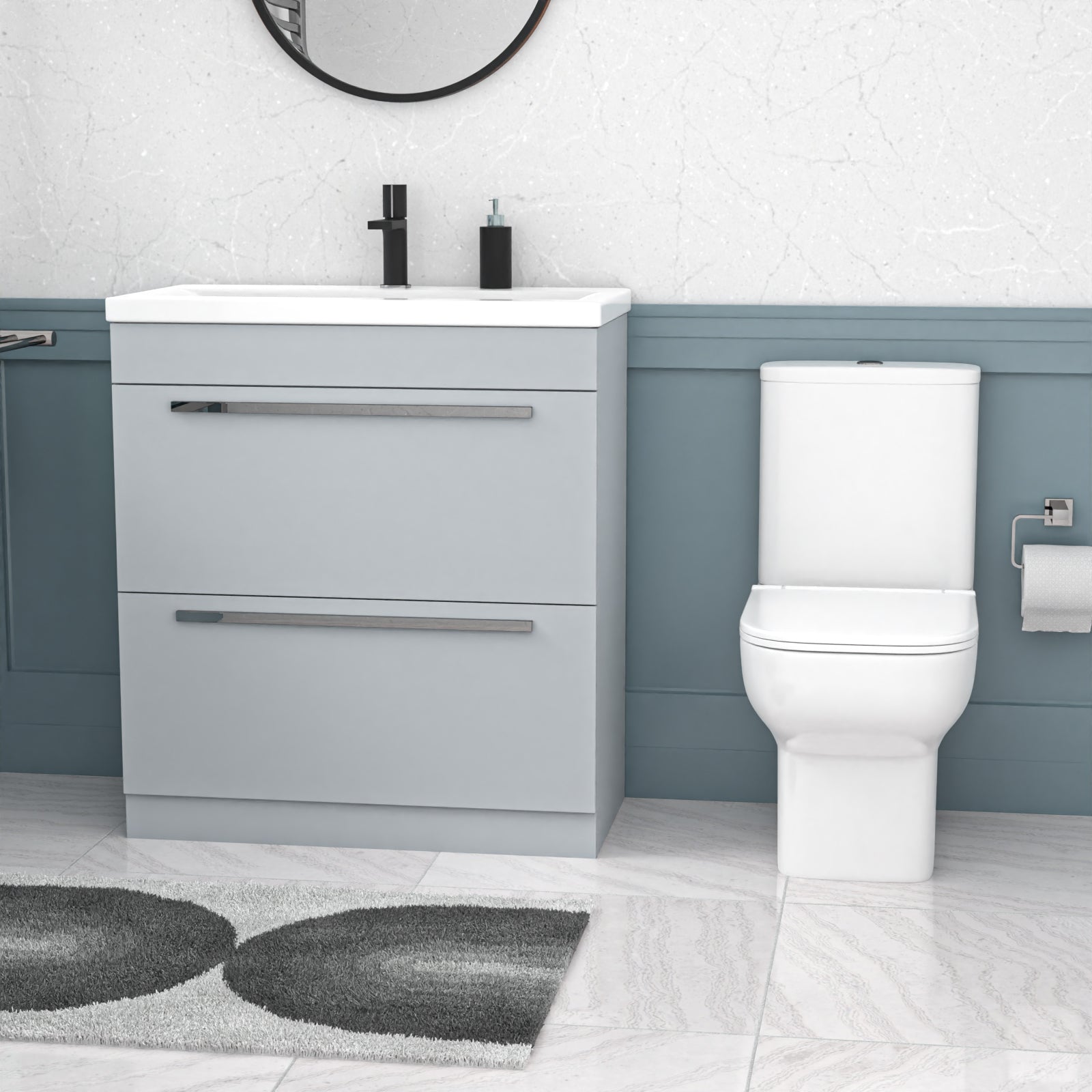 Nanuya 800mm Dark Grey Drawers Basin Vanity Unit Square Close Coupled Toilet
