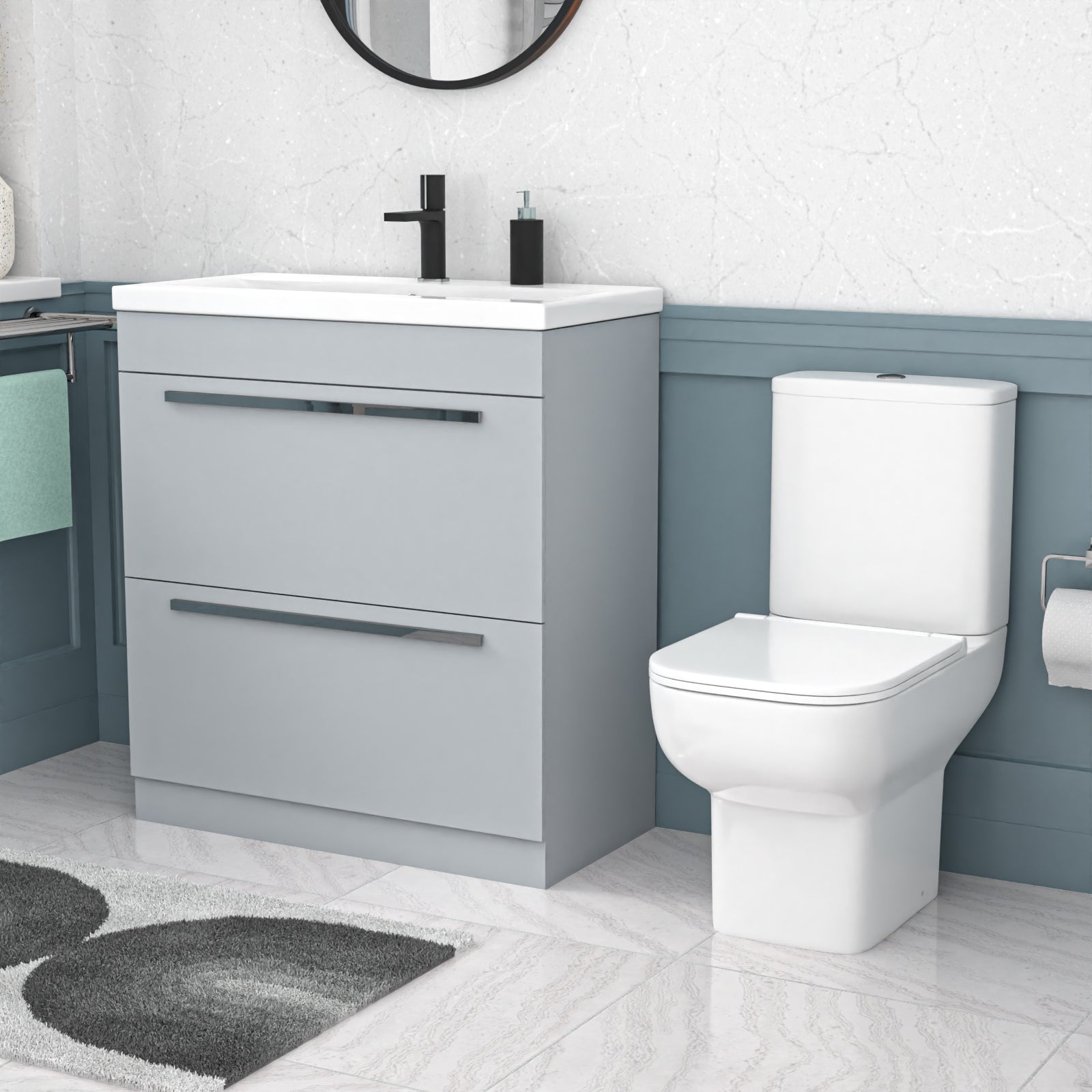 Nanuya 800mm Dark Grey Drawers Basin Vanity Unit Square Close Coupled Toilet