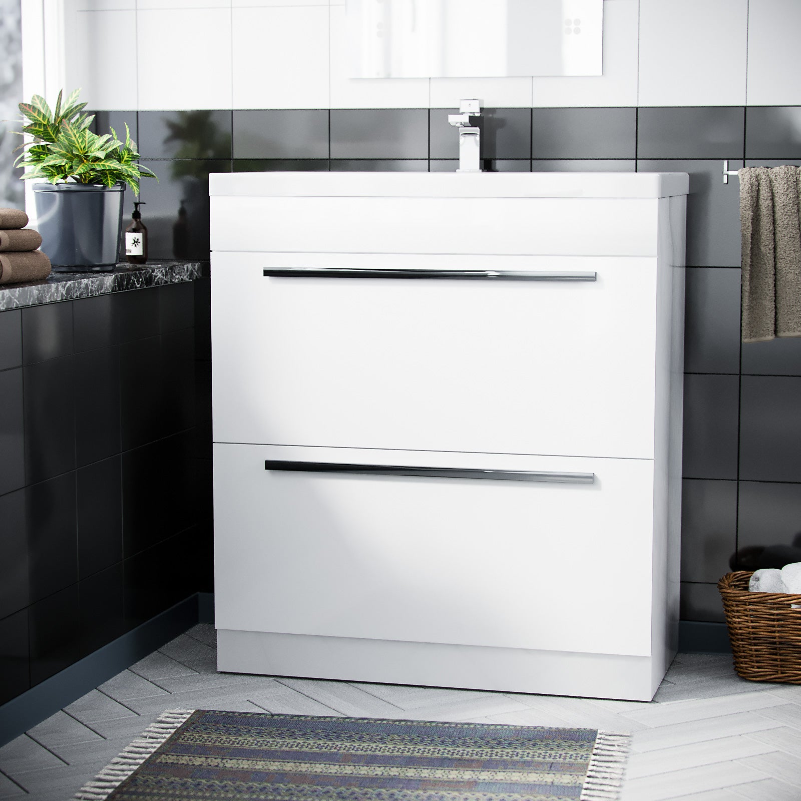 Nanuya 800mm Cloakroom White Basin 2 Drawer Vanity Cabinet