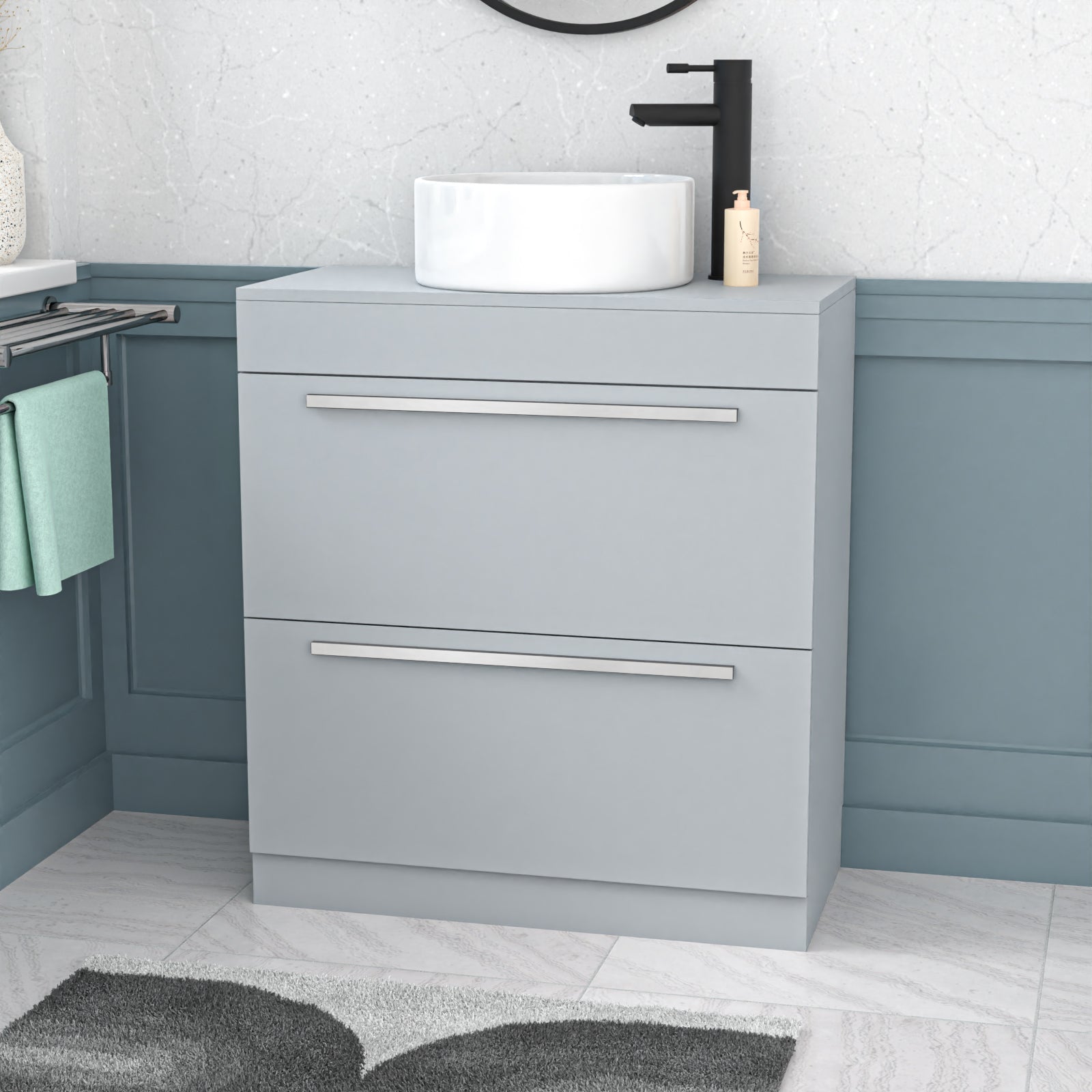 Nanuya Matte Grey 800mm Vanity Cabinet & Round Counter Top Basin Sink