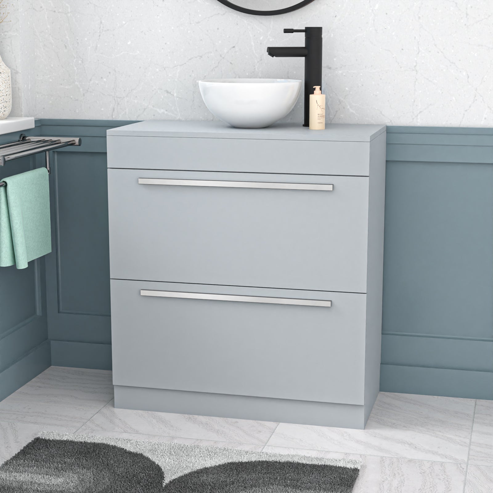 Nanuya Matte Grey 800mm Vanity Cabinet & Modern Round Counter Top Basin Sink