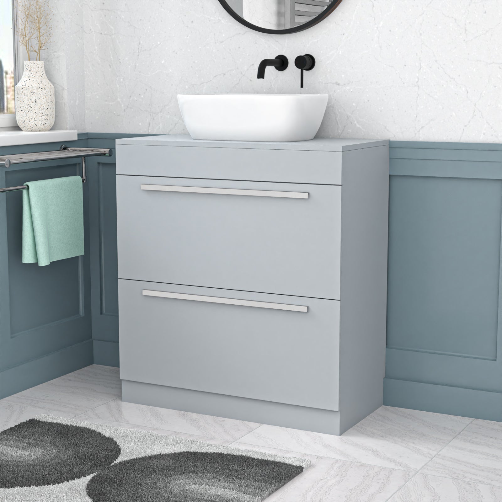 Nanuya 800mm Matte Grey Basin Vanity And Rounded Rectangle Basin Sink Unit