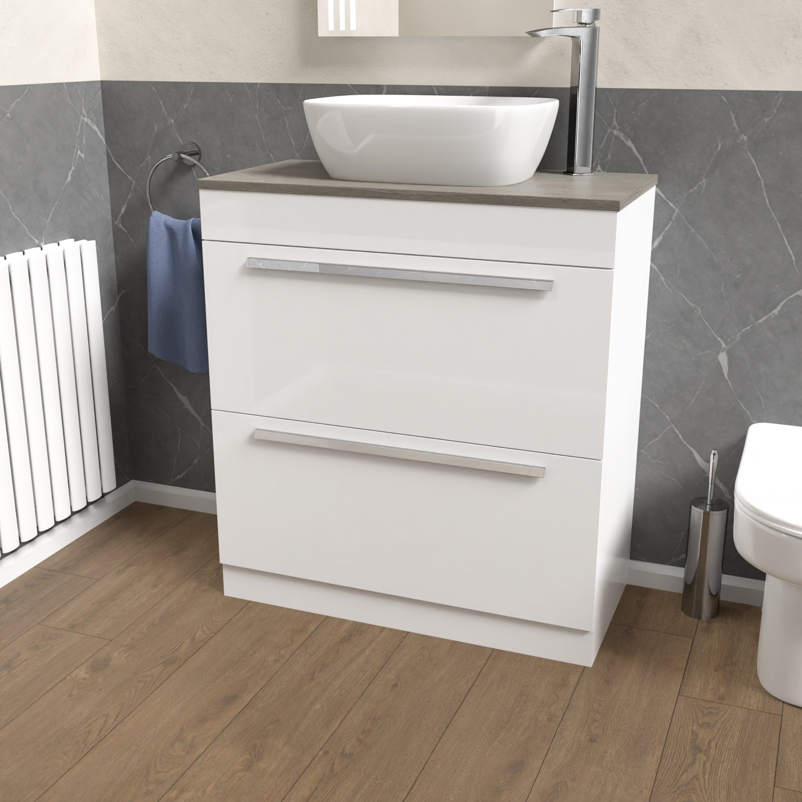 Nanuya 800mm White Vanity Unit Cabinet With Oak Worktop
