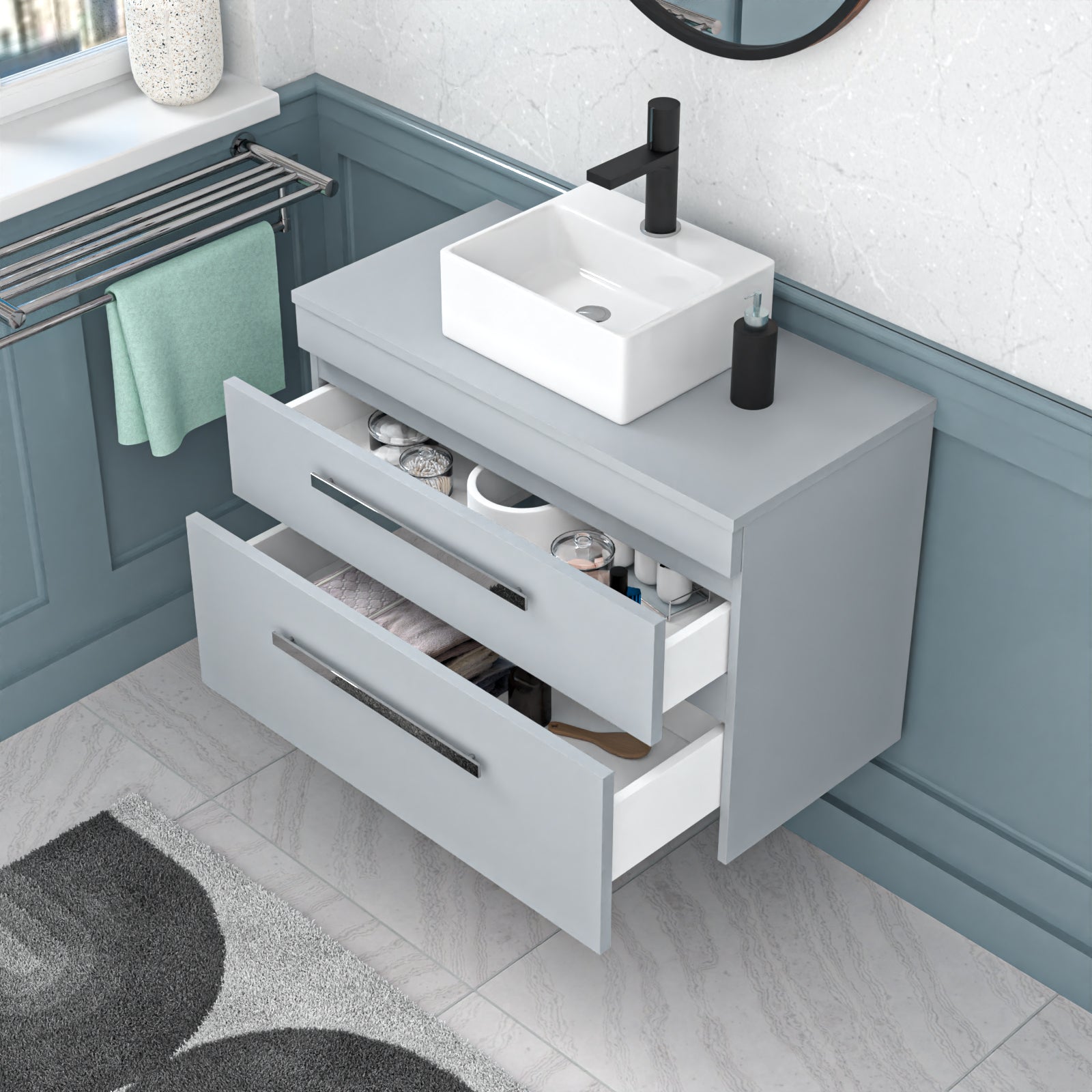 Wall Hung 800mm Matte Grey Cabinet With Basin and Matte Grey Worktop