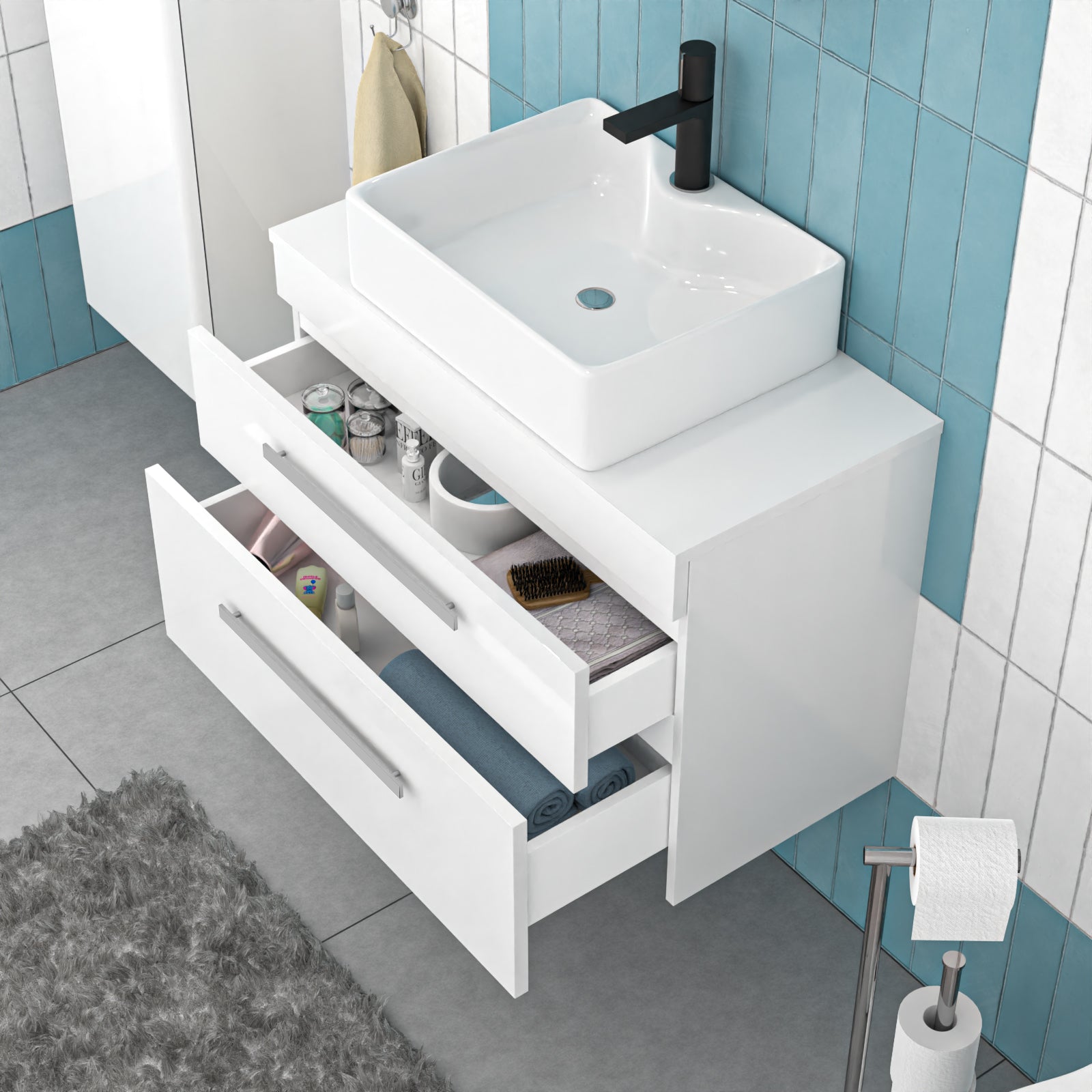 800mm Wall Hung Cabinet with Countertop Basin and Worktop