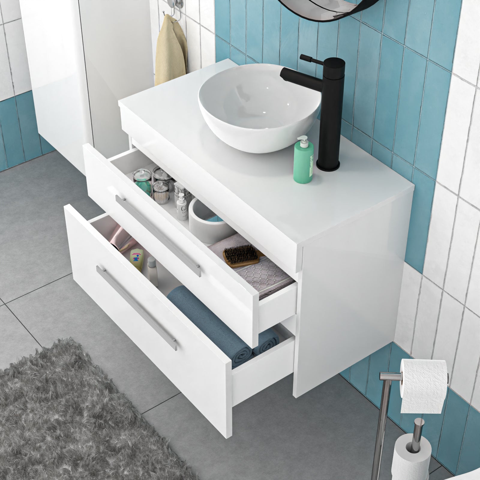 800mm Wall Hung Drawers Cabinet with Countertop Basin and Worktop