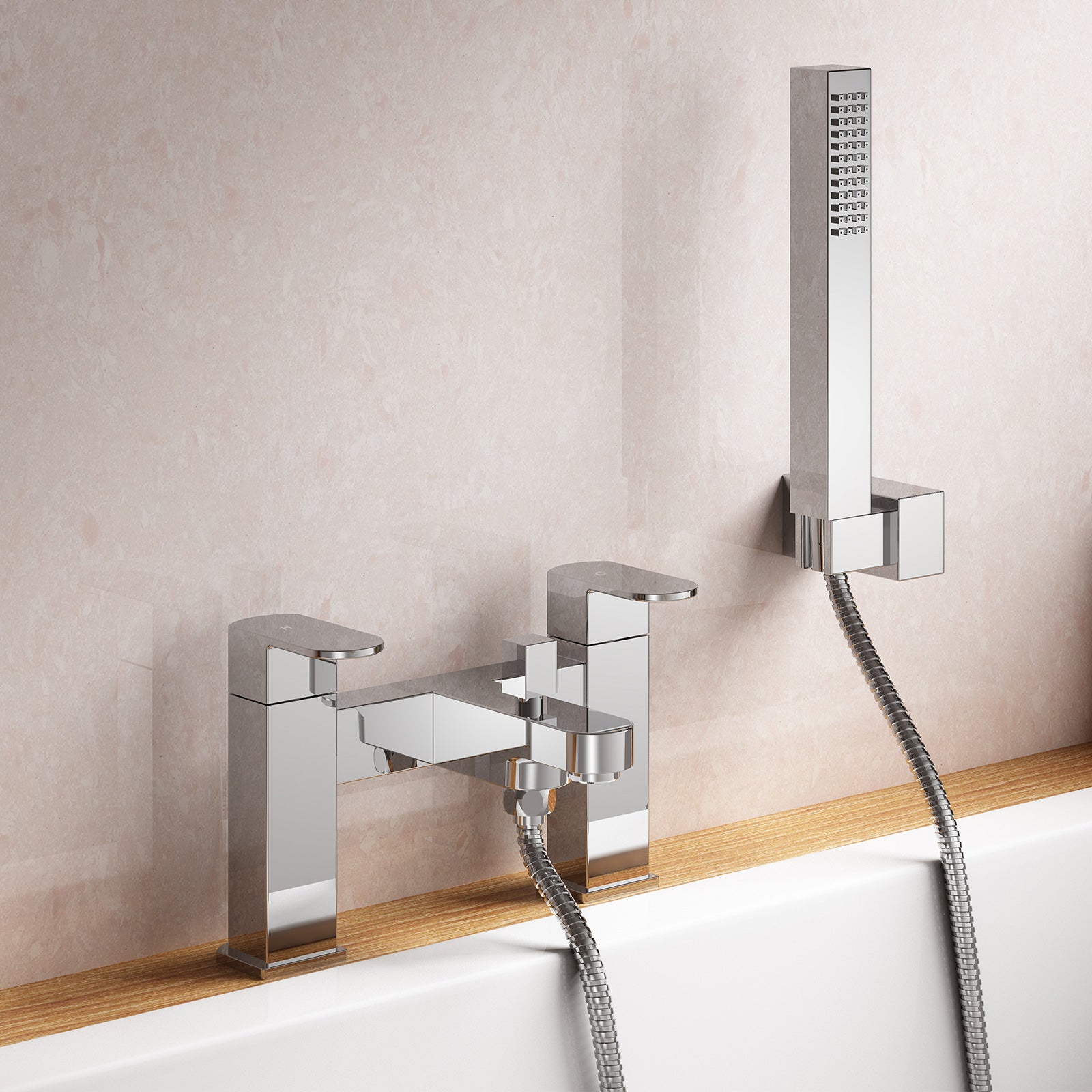 Eclipse Modern Bathroom Bath Shower Twin Lever Mixer Taps With Hand Held