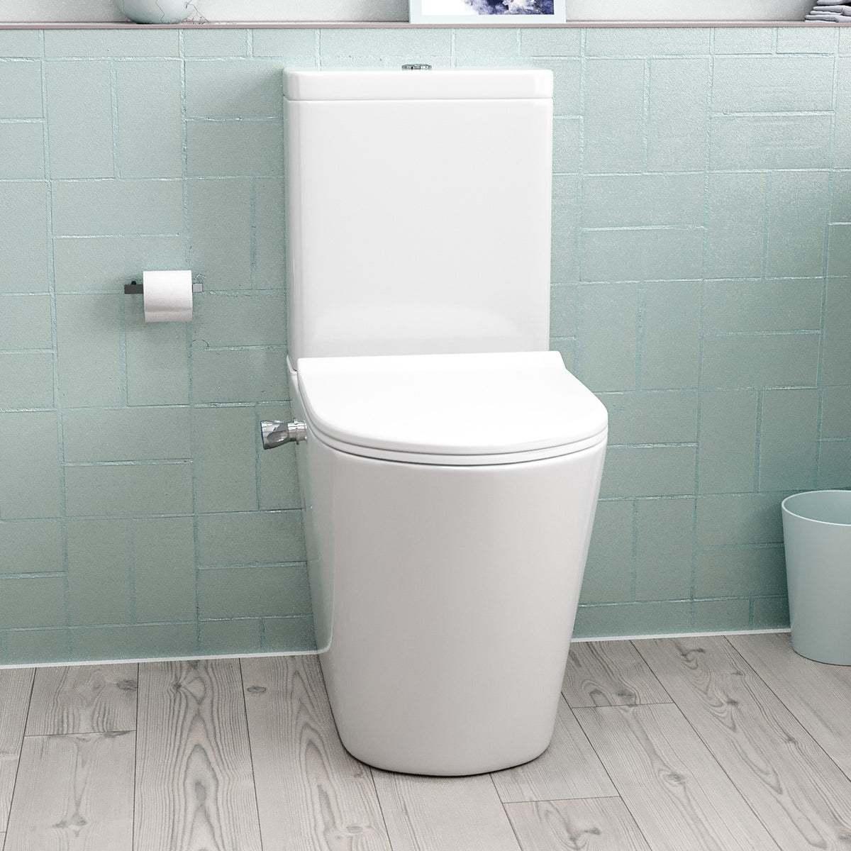 Comfort Height Close Coupled Toilet Pan With Integrated Bidet Valve