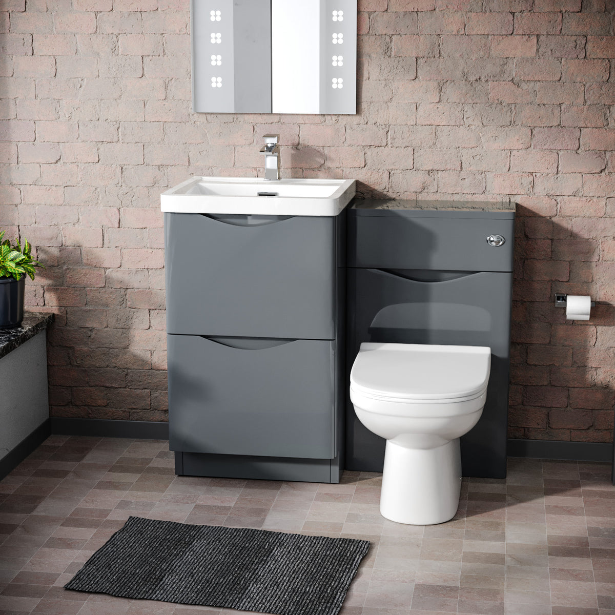 Merton 1000mm 2 Drawer Vanity Basin Unit, WC Unit & Elso Back to Wall Toilet Grey