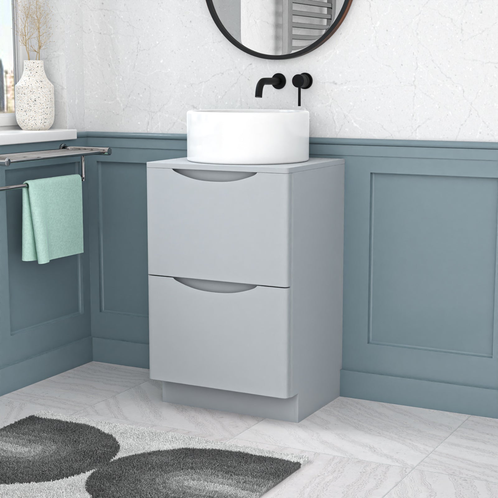 500mm Matte Grey Freestanding Vanity With Worktop and 420mm Round Basin