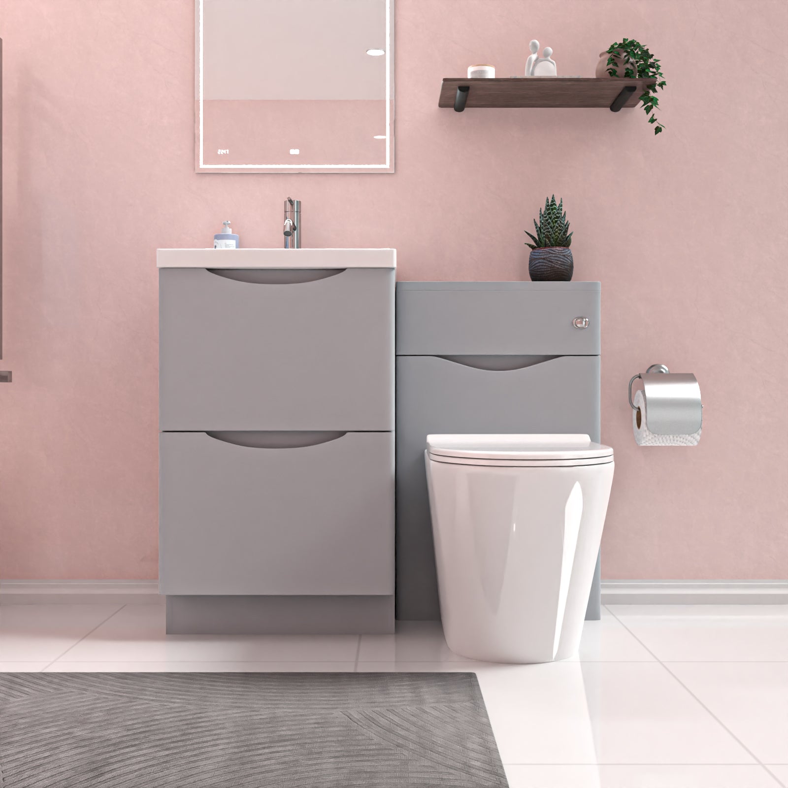 Merton Matte Grey 1000mm Freestanding Basin Vanity WC Unit & Modern BTW White Toilet
