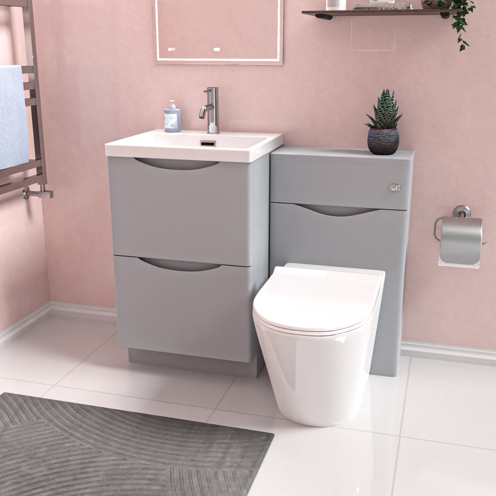 Merton Matte Grey 1000mm Freestanding Basin Vanity WC Unit & Modern BTW White Toilet