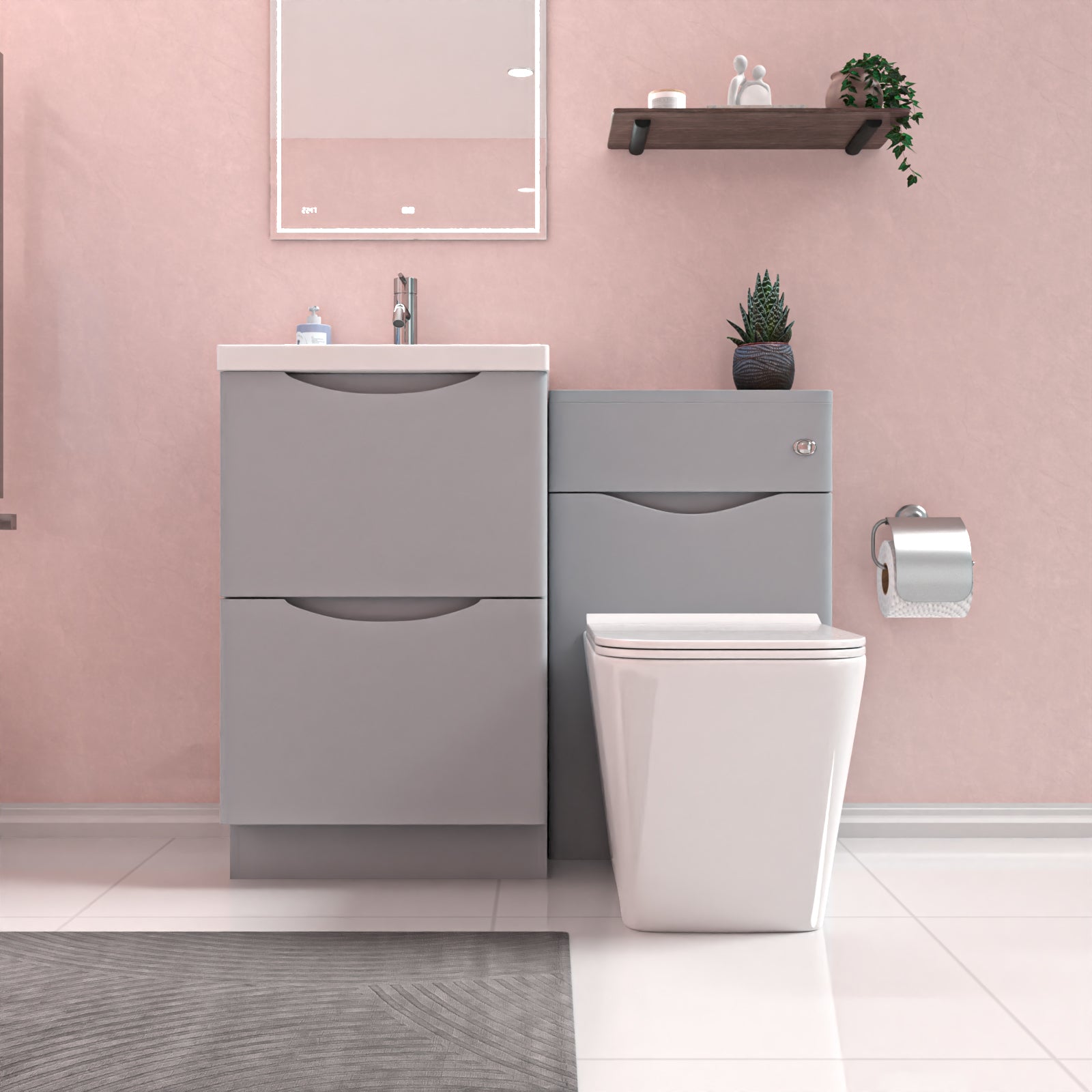 Merton Matte Grey 1000mm Freestanding Basin Vanity WC Unit & Square BTW Toilet