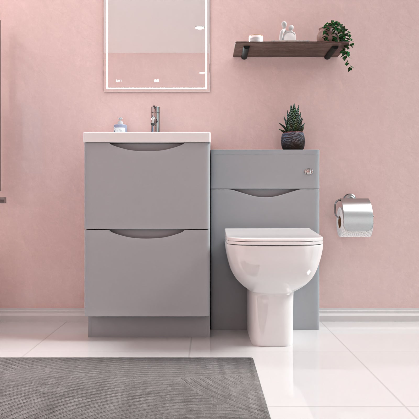 Merton Matte Grey 1000mm Freestanding Basin Vanity WC Unit & Rimless BTW Toilet