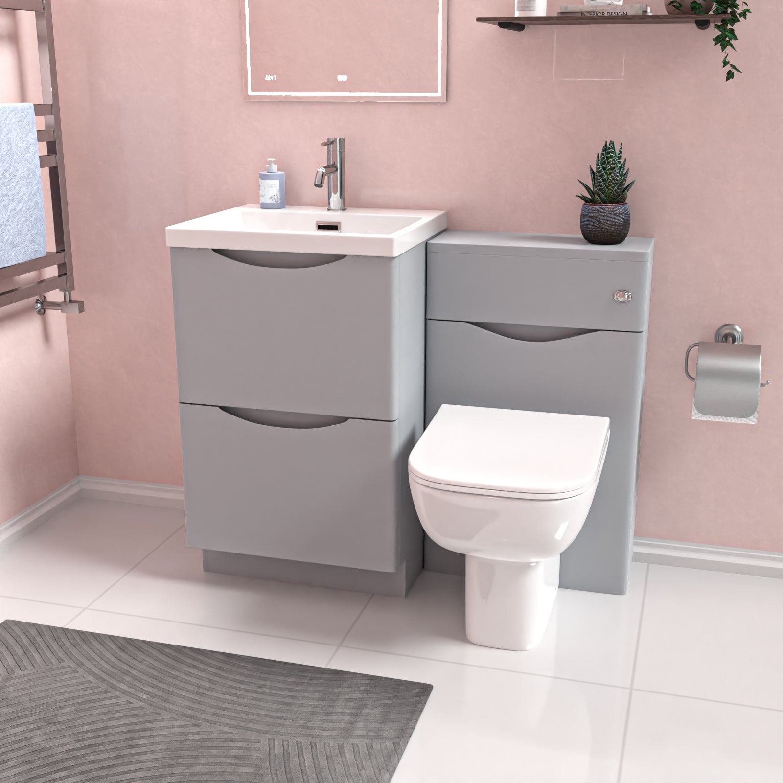 Merton Matte Grey 1000mm Freestanding Basin Vanity WC Unit & Rimless BTW Toilet