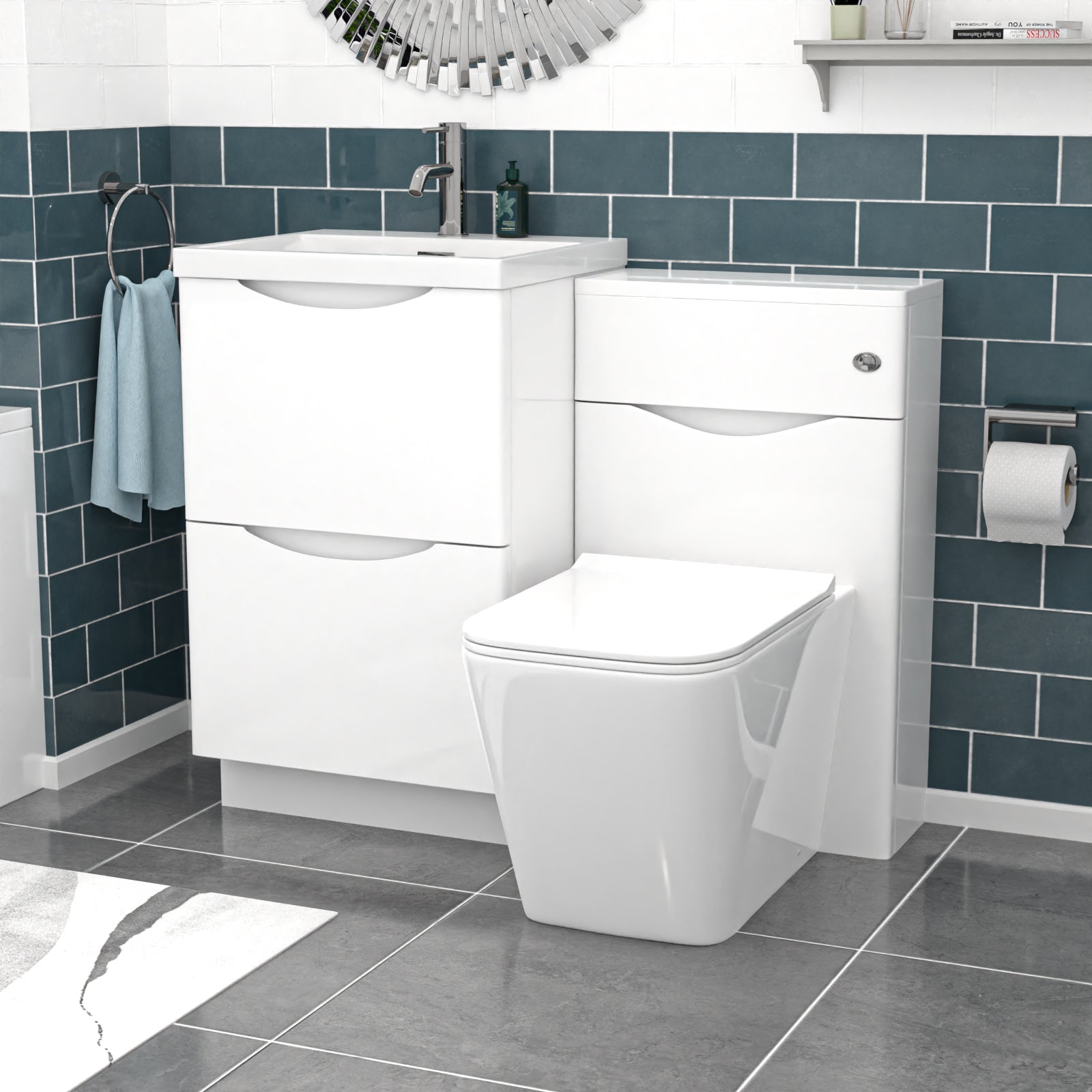 Merton White 1000mm Freestanding Basin Vanity WC Unit & Square BTW Toilet