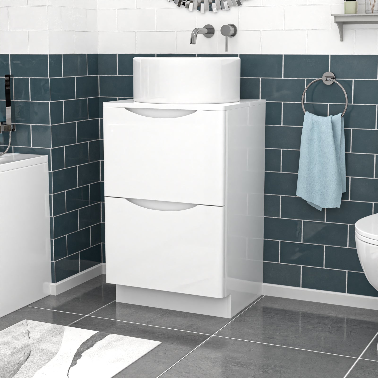 500mm White Freestanding Vanity With Worktop and 420mm Round Basin